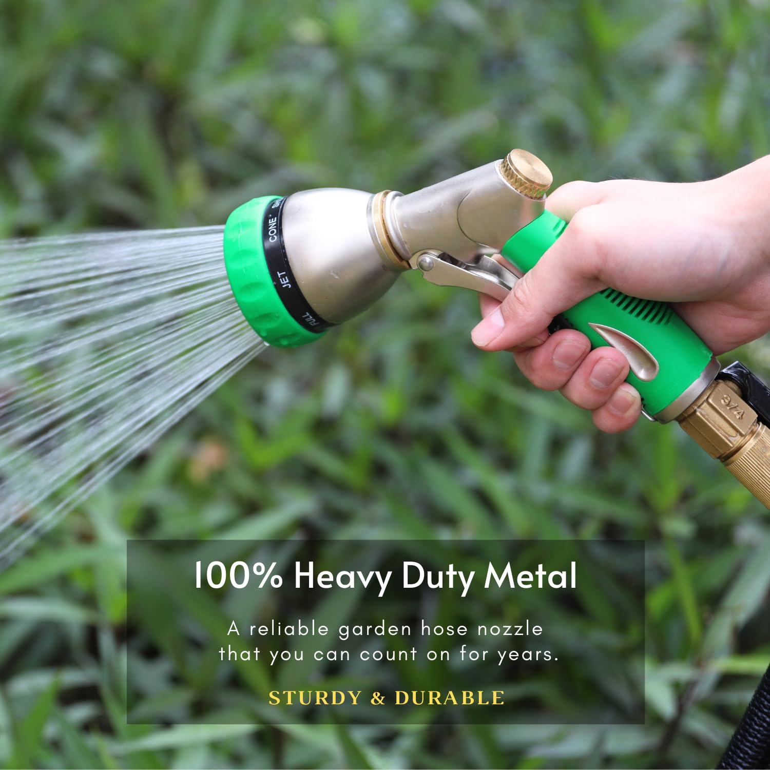 HOSUN Garden Hose Nozzle Sprayer Heavy Duty, 100% Metal Water Hose Nozzle with 8 Spray Patterns, High Pressure Hose Spray Nozzle with Non-Slip Grip for Watering Plant & Lawn, Washing Car & Pet, Green 3