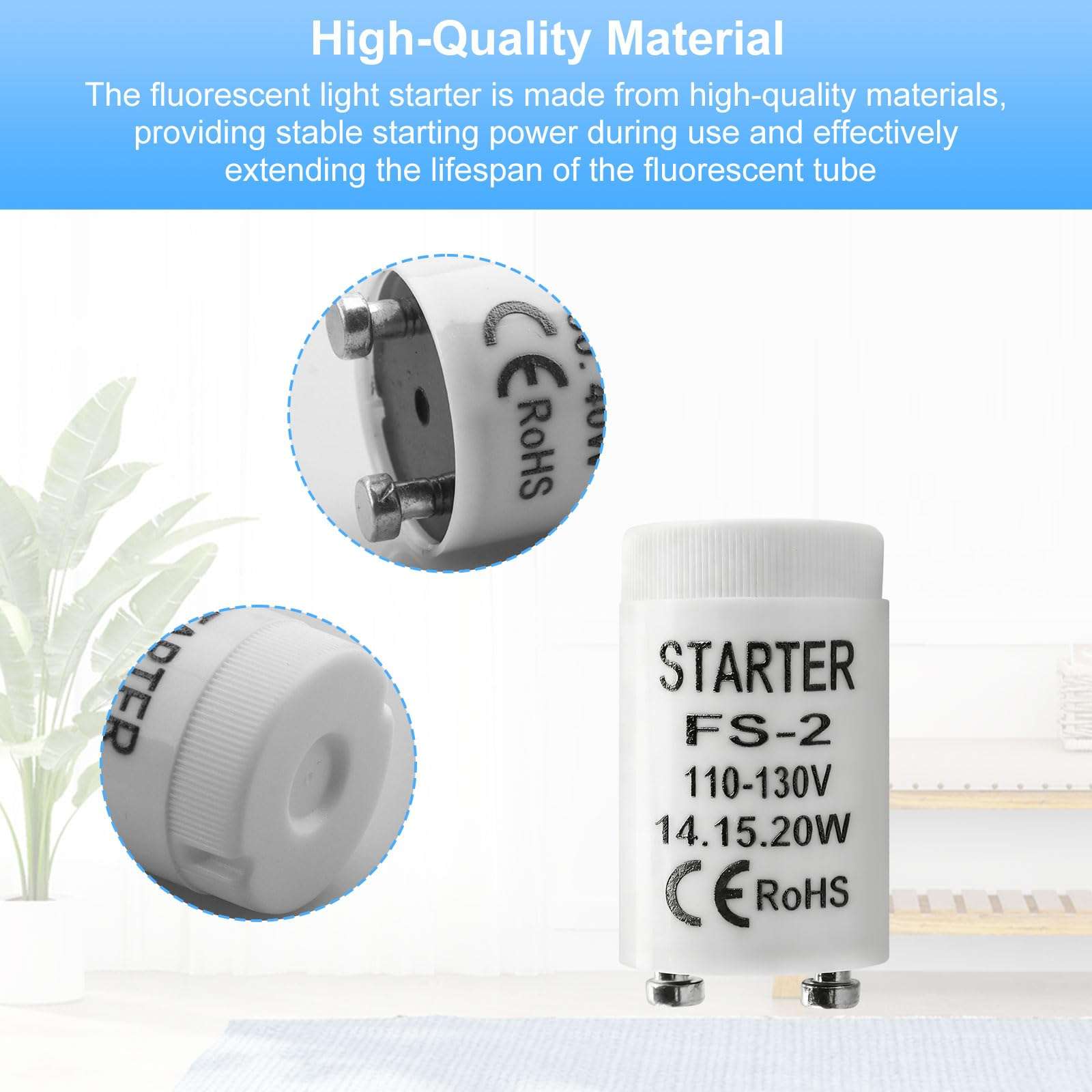 FS-2 Fluorescent lamp Starter for 14W, 15W, 20W Indoor/Outdoor Fluorescent fixtures, FS-2 Starter Tube, Compatible with Leviton 12409 FS-2 Fluorescent Starter 4