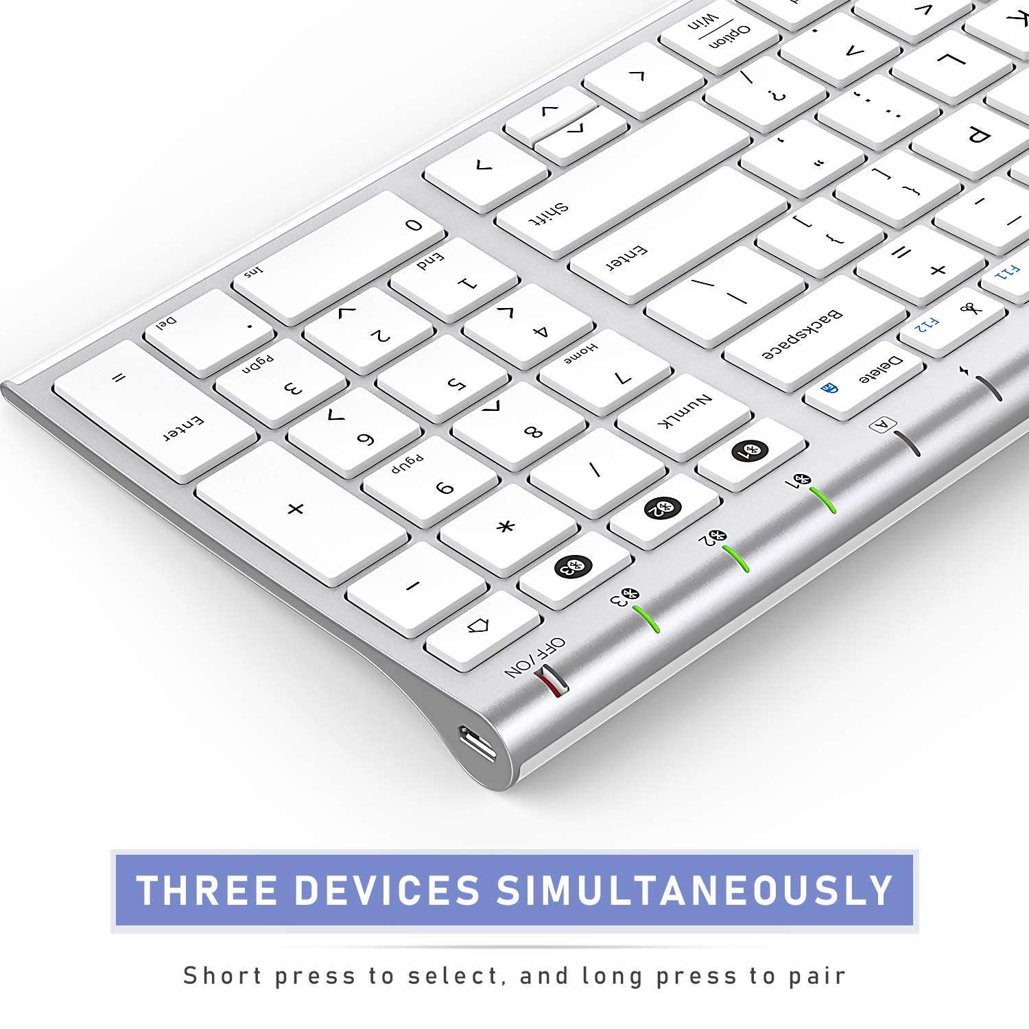 Nasuque Bluetooth Keyboard for Mac OS, Wireless Rechargeable Slim Multi-Device mac Keyboard with Number Pad Compatible for MacBook Pro/Air, iMac, iPhone, iPad Pro/Air/Mini - Silver 3