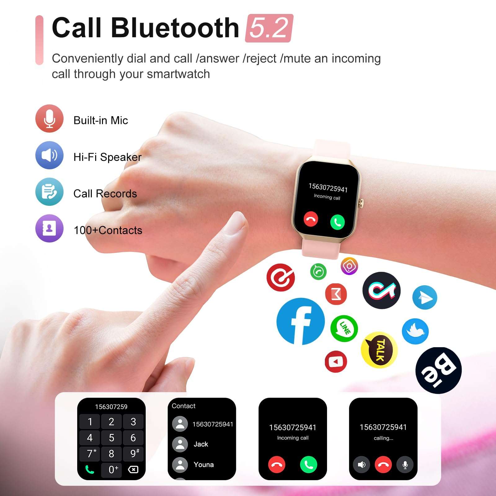 Smart Watch for Women Answer/Make Calls, 1.96" HD Fitness Watch with Heart Rate Monitor Sleep Monitor, 113 Sports Activity Trackers with Step Counter, IP68 Waterproof, Smartwatch for Android/iOS, Rose 3