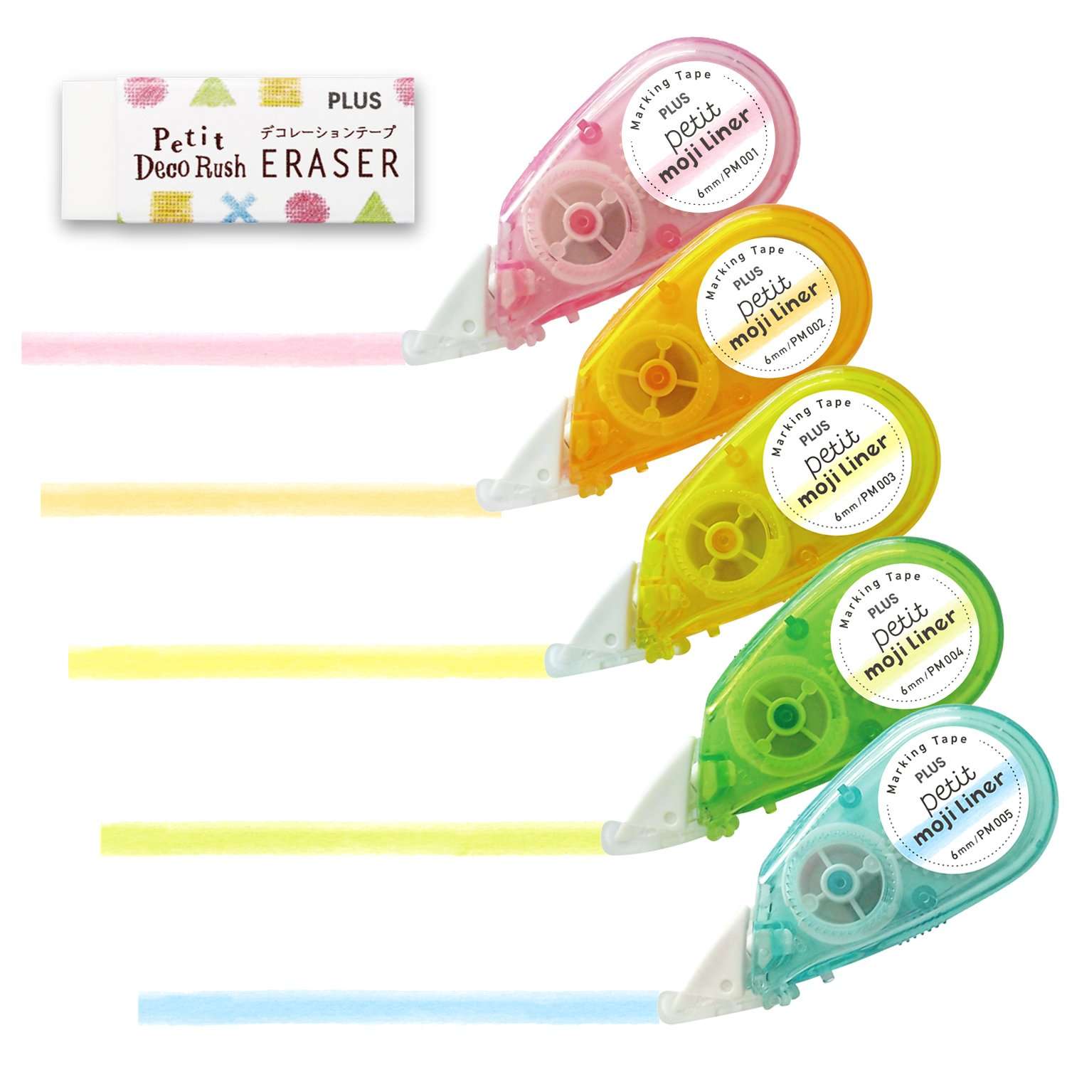 Plus marking tape Petit Moji liner soft touch all five colors set + eraser 1