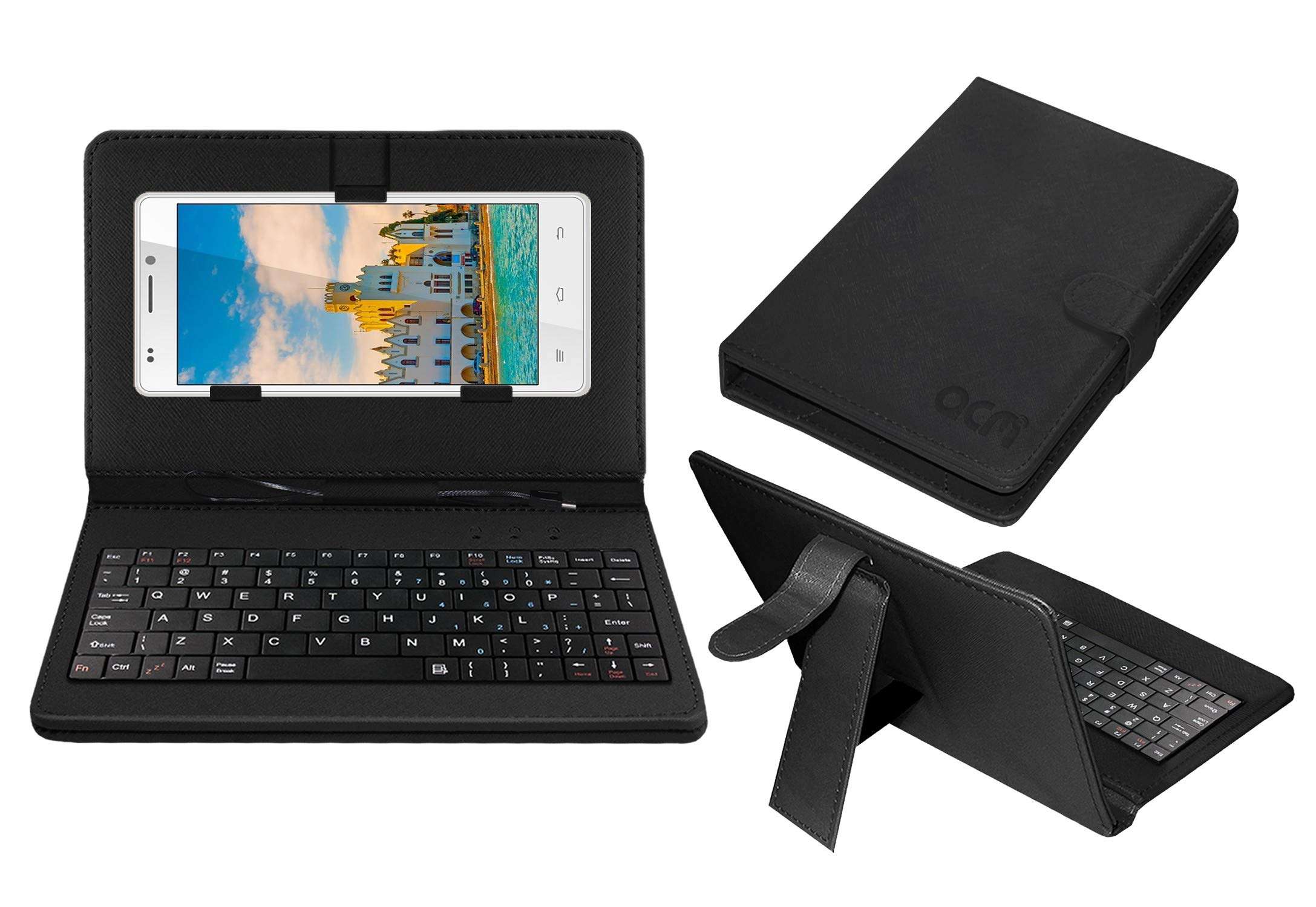 ACM Keyboard Case Compatible with Intex Aqua Speed Hd Mobile Flip Cover Stand Plug & Play Device for Study & Gaming Black 1