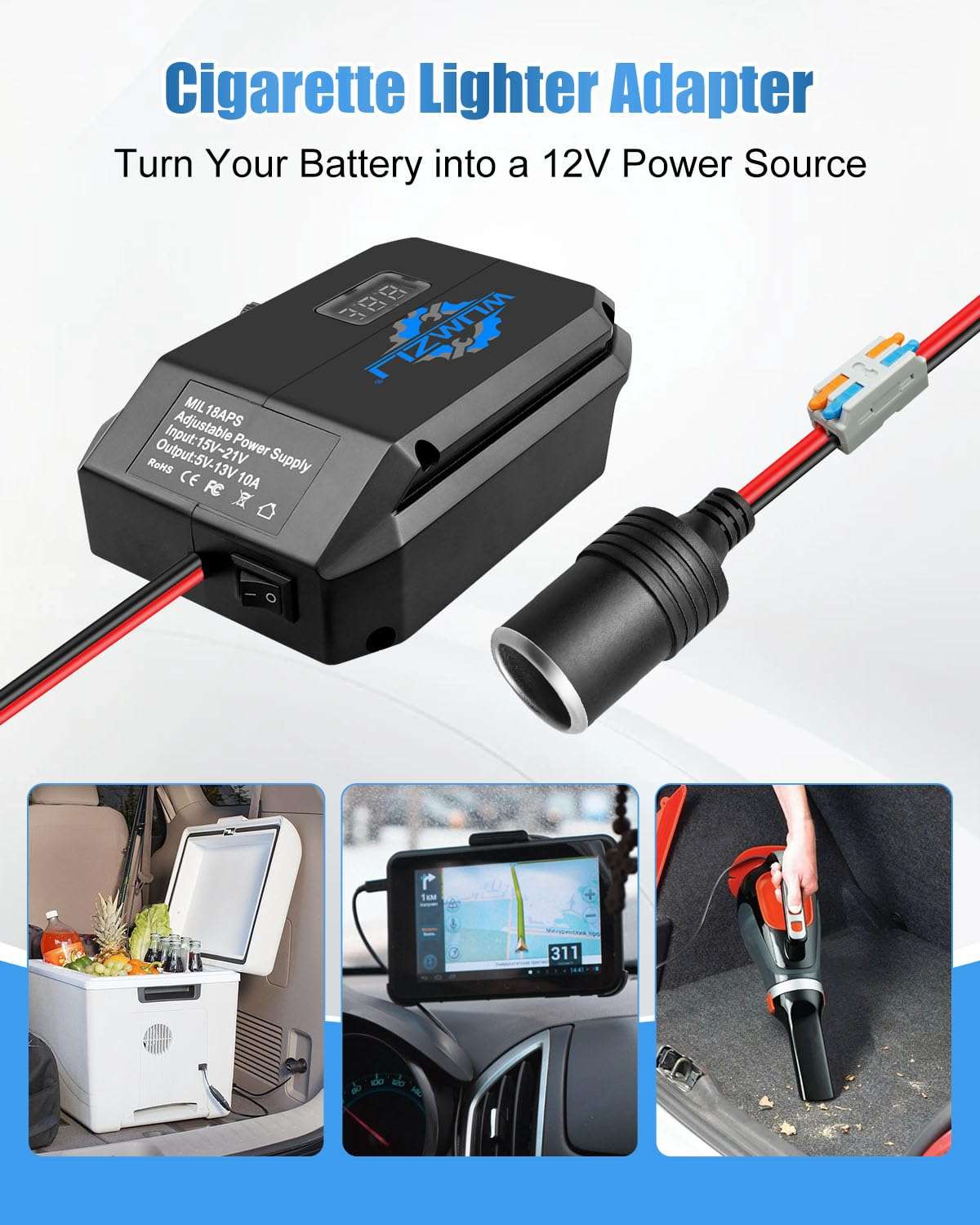 Step Down Converter Power Wheel Battery Adapter Fit for Milwaukee 18V to 12V, DC 12V Buck Converter Regulator for Automotive Tools Charging Travel Outdoor Adventures 6