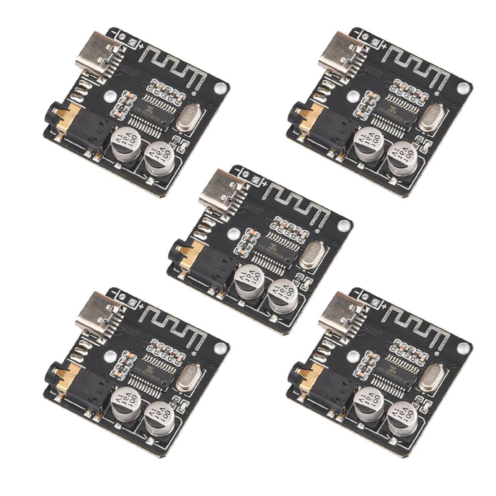 hiBCTR 5pcs Bluetooth 5.0 mp3 decoder Board with USB-c Audio Receiver, Wireless Stereo Music Module for Headphones and Amplifier Board, 12v Bluetooth Receiver with 3.5mm Jack 1