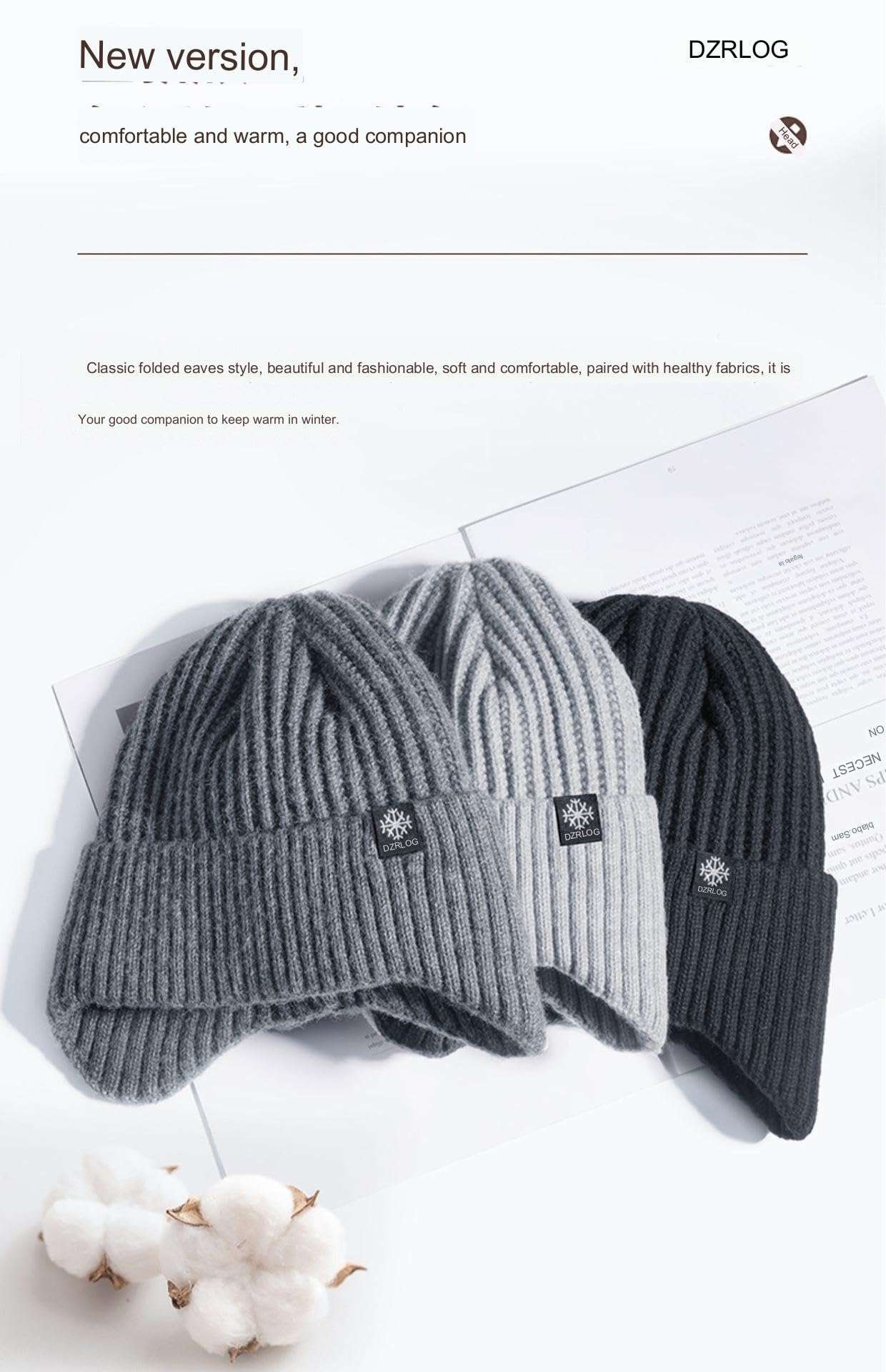 BaronHong Mens Winter Hat Knit Earflap Hat Stocking Caps with Ears Beanie Hat(LightGray-Beanie,M) 6