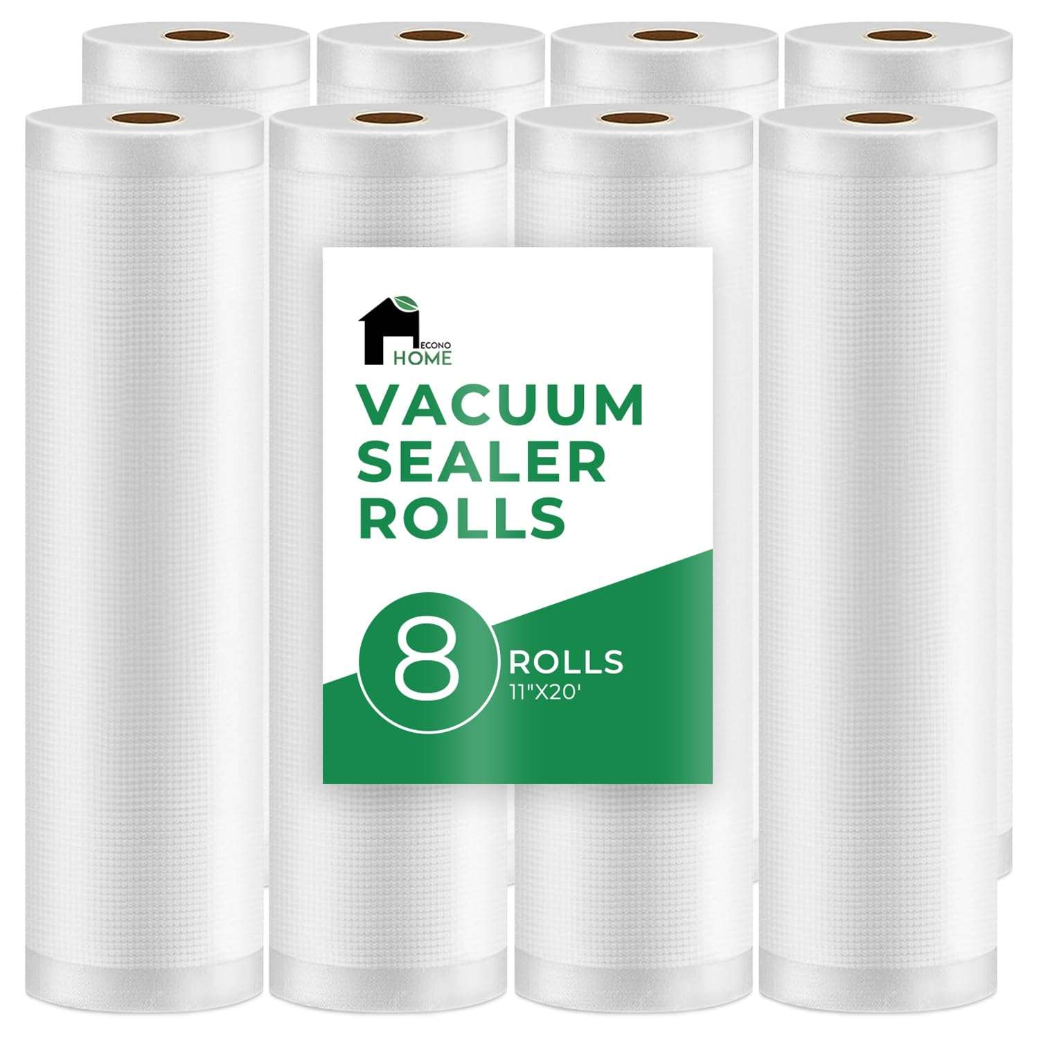EconoHome Heavy Duty Vacuum Seal Bags for Food - Commercial-Grade, Airtight & Leakproof Plastic Vacuum Storage Bags for Sous Vide, Meal Preparation, Processing & Dry Aging Meat - 11"x20' Roll, 8 Pack 1
