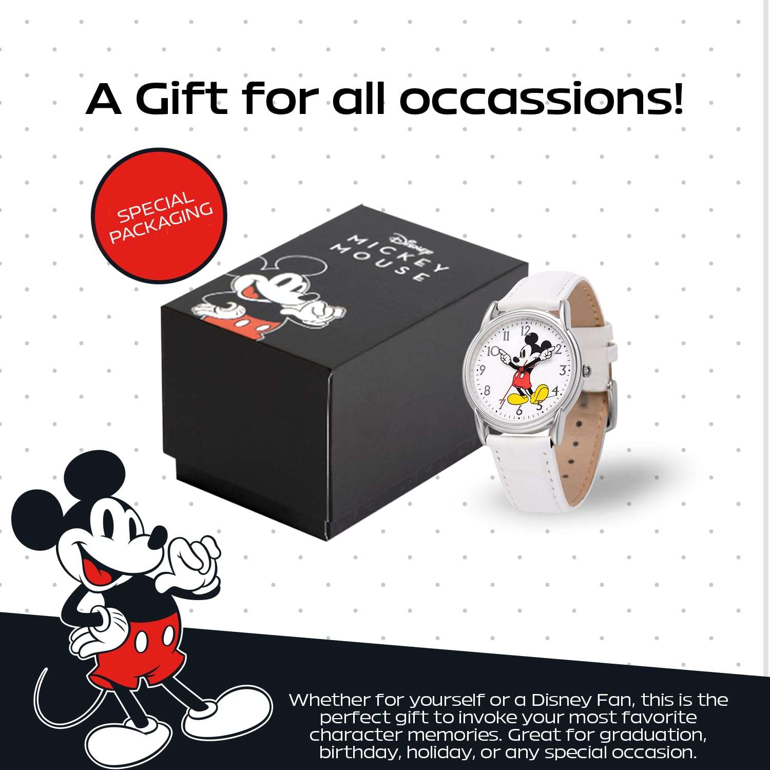 Disney Mickey Watch - Watch for Men - Mickey Mouse Watches for Men - Toys - 90s Mouse - Vintage - 's Articulating Hands - Silver Case - White Leather Strap 6