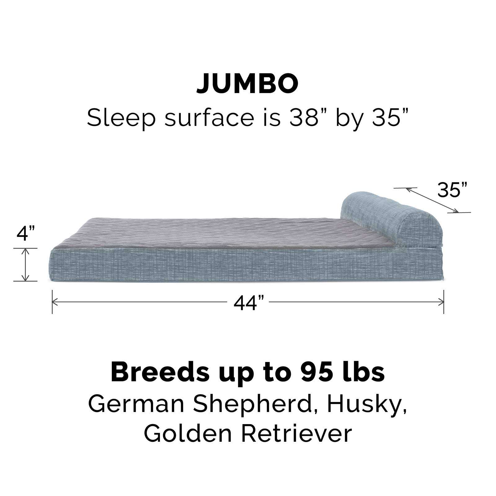 Furhaven Pet 43539287 Jumbo Quilted Fleece & Print Suede Chaise Lounge Orthopedic Sofa Pet Bed, Titanium 2