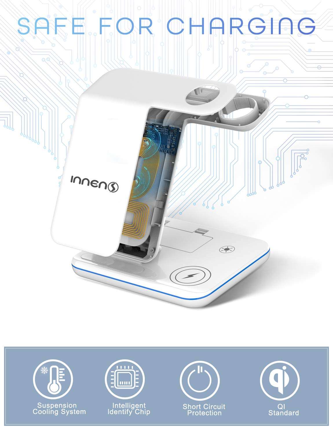 Innens 15W Wireless Charging Station for Apple, 3-in-1 Fast Wireless Charger with Adapter for iPhone 12/11 Pro Max/Xs Max/XS/XR, Apple Watch 6/5/4/3/2/1, Airpods 1 2 3 Pro 3