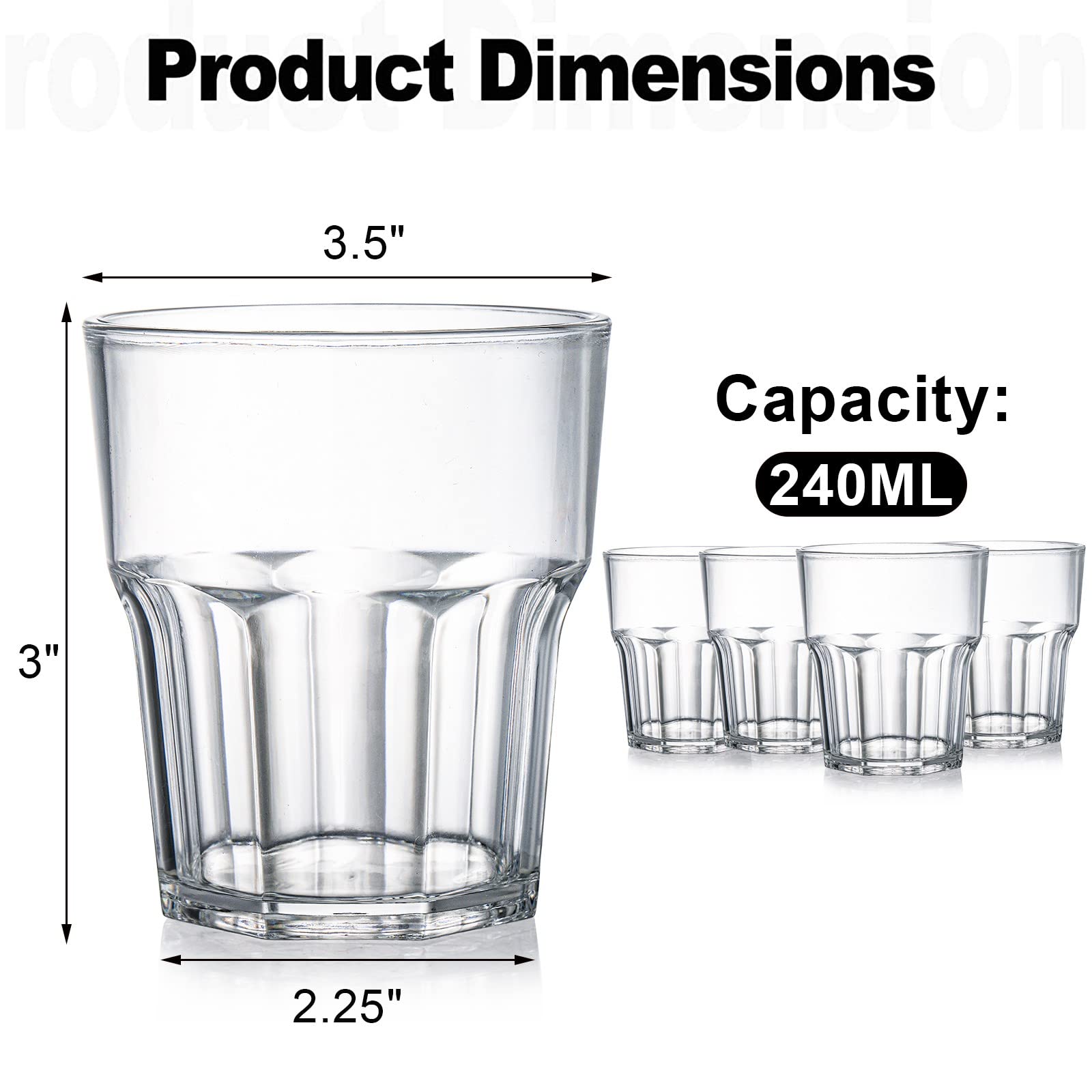 Tebery 8 Pack Plastic Tumblers Reusable Cups, 8Oz Drinking Water Juice Cups, Stackable, BPA-Free 3