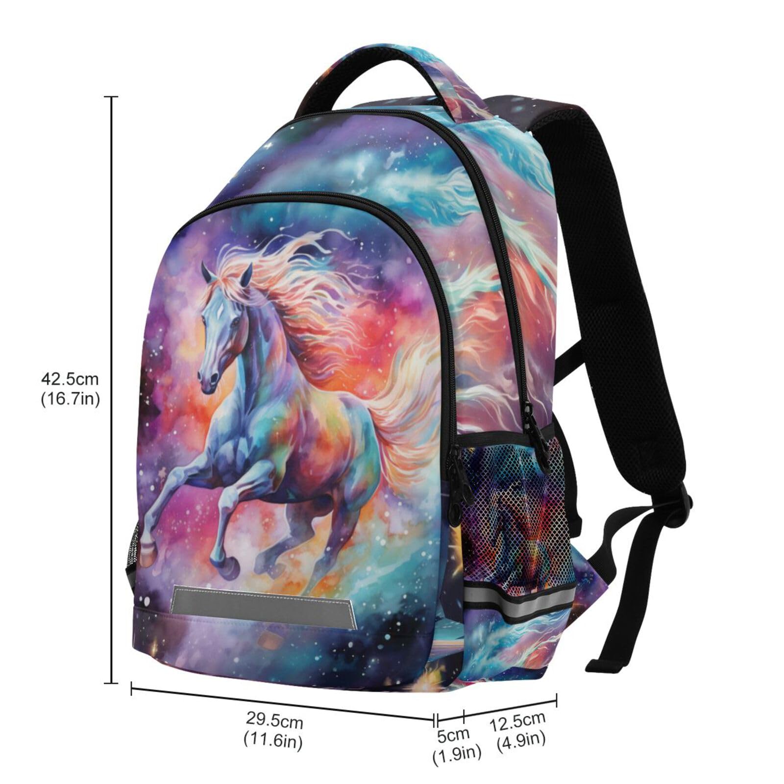 Horse Backpack for Students Boys Girls Rainbow Nebula Horse School Bag Travel Daypack Rucksack 6