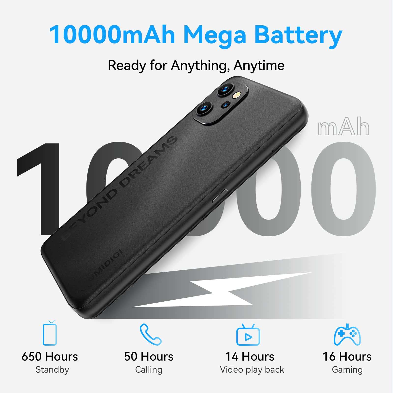 UMIDIGI Power 7 MAX Unlocked Cell Phone,6GB+128GB 10000mAh Battery,6.7" Full Screen + 48MP AI Triple Camera Android Smartphone,NFC,GPS,Face & Fingerprint,BLE 5.0, WiFi 2.4GHz/5GHz,Warranty,Black 5