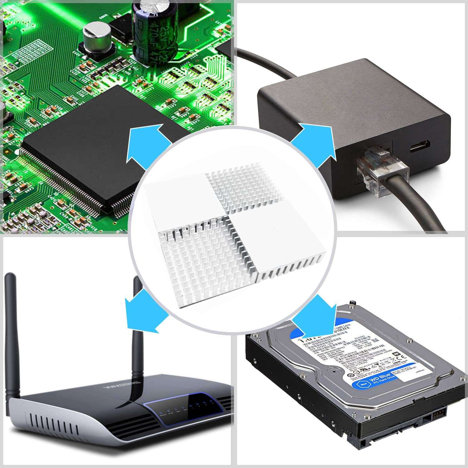 CTRICALVER 4 x Heat Sink 40 mm x 40 mm x 11 mm, Aluminium Heat Sinks with 3M Adhesive Tape (Silver) 5