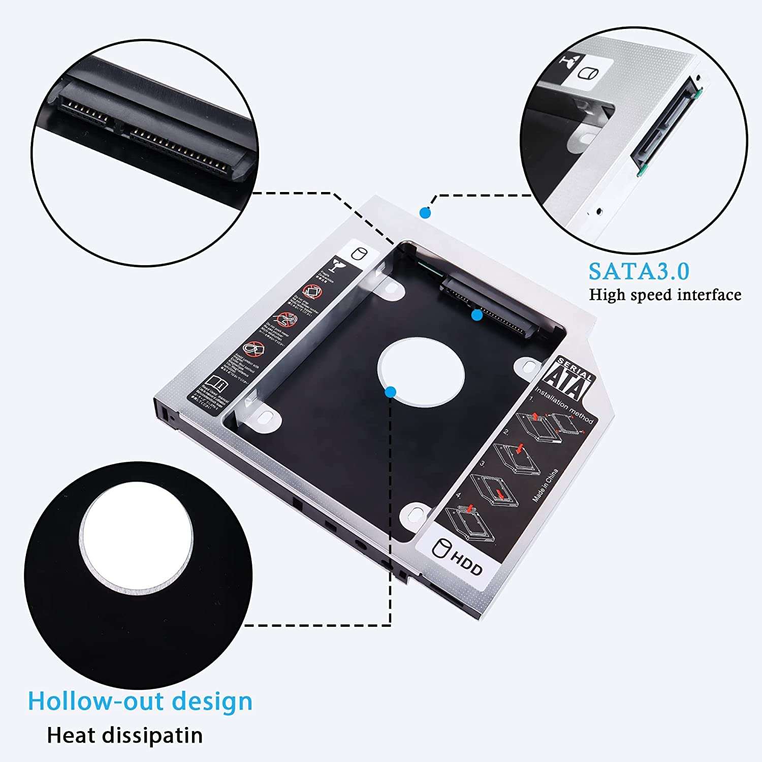 WISTAR Universal SATA 12.7 mm Bay 2nd Hard Disk Drive Caddy for CD/DVD Drive Slot (Add Second HDD/SSD to Your Laptop) 5