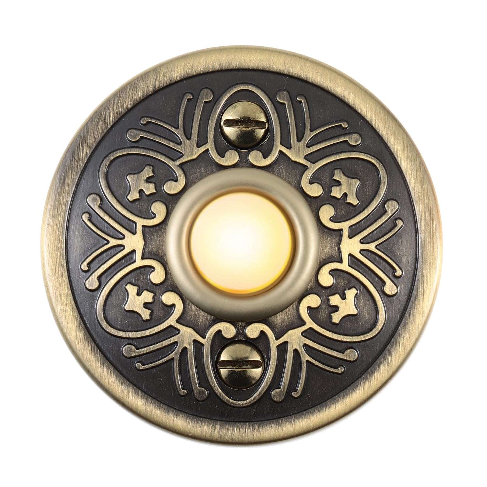 Lighted Doorbell Push Button, LED Round Door Bell Switch Home Wall Mounted Buttons Wired Opener Universal Hardware Garage Front Doors Easy Installation Black, White Light 2