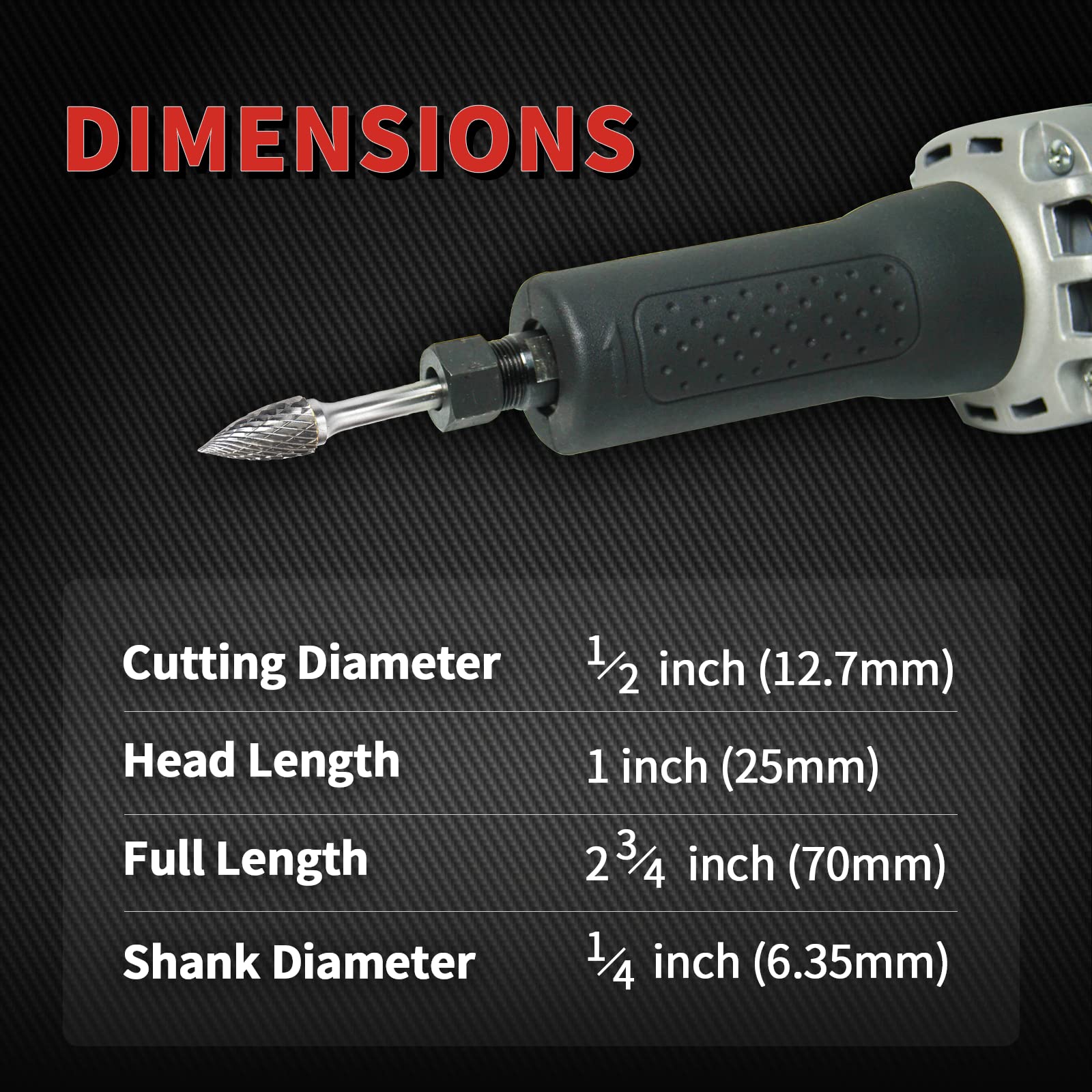 S&F STEAD & FAST Carbide Burr with 1/4” Shank 1/2” Cutter Dia 1” Length, Professional Grade Tungsten File, Die Grinder Bit for Metals, Rotary File Tree Pointed Shape, Grinding Burr bit 3