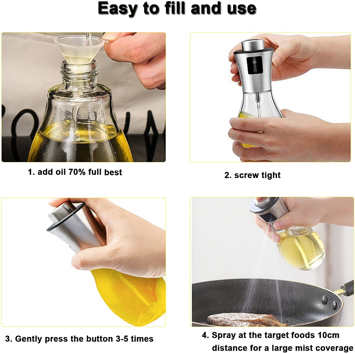 MANVI Oil Sprayer for Cooking, 200ml Olive Oil Sprayer Mister, Portable Oil Spray Bottle with Brush Funnel for Baking, BBQ, Salad, Air Fryer, Roasting 4