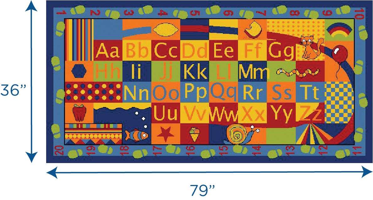 Learning Carpets Alpha Walkabout Play Carpet, 79" x 36" Kids/Baby/Toddler Rugs for Preschool/Daycare, Playroom Décor, Indoor/Outdoor Play Equipment 4