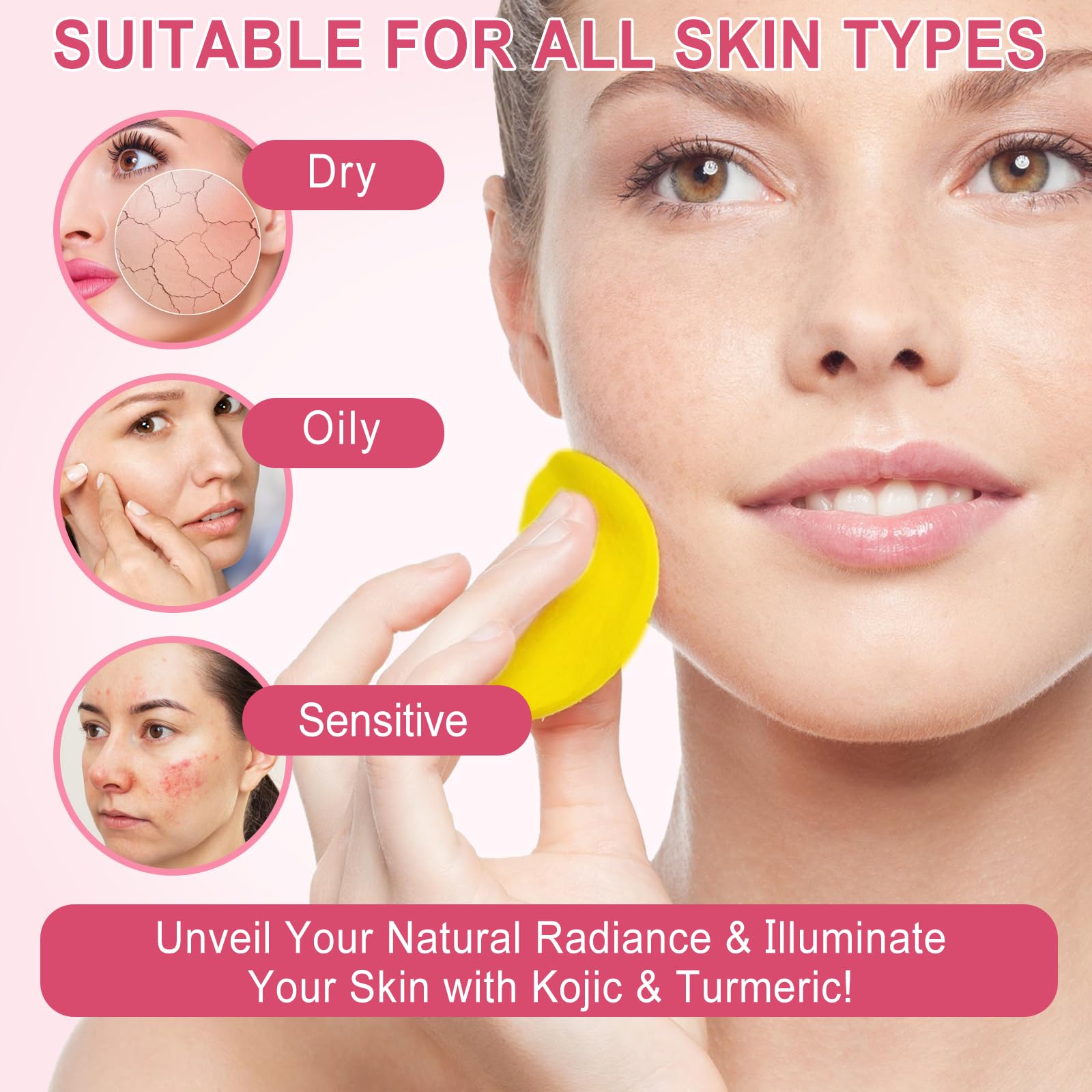 Onznoz Turmeric Kojic Acid Pads, 40 kojic acid and Turmeric Cleansing Pads, Turmeric Cleansing Pads for Dark Spots, Exfoliating Turmeric Pads Suitable for all Skin Types (40 p) 3