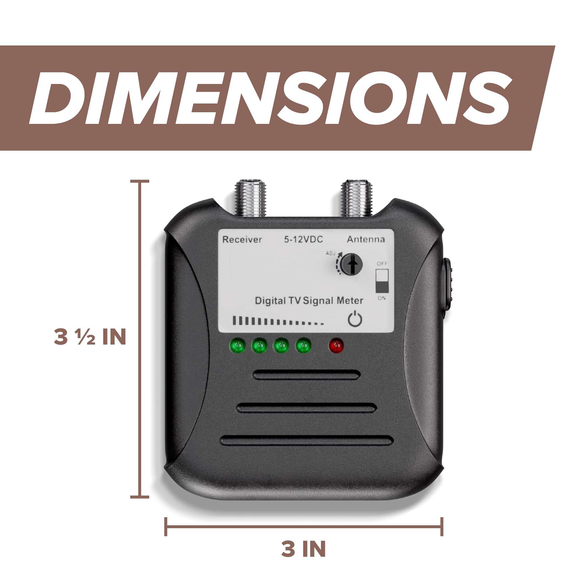 THE CIMPLE CO Signal Strength Meter, LED Indicators, for RV's and Over-The-Air Antennas, Sensitivity Adjuster, TV Antenna Finder, with Coax, Black 3