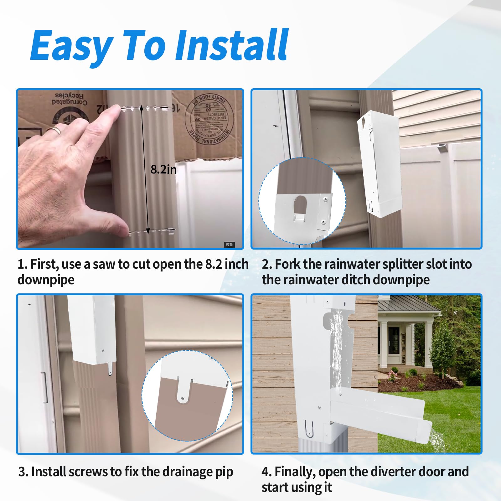 Rainwater Barrel Collection System Stainless Steel Diverte for 3"x 4" Gutter Downspout（with Screw） 6