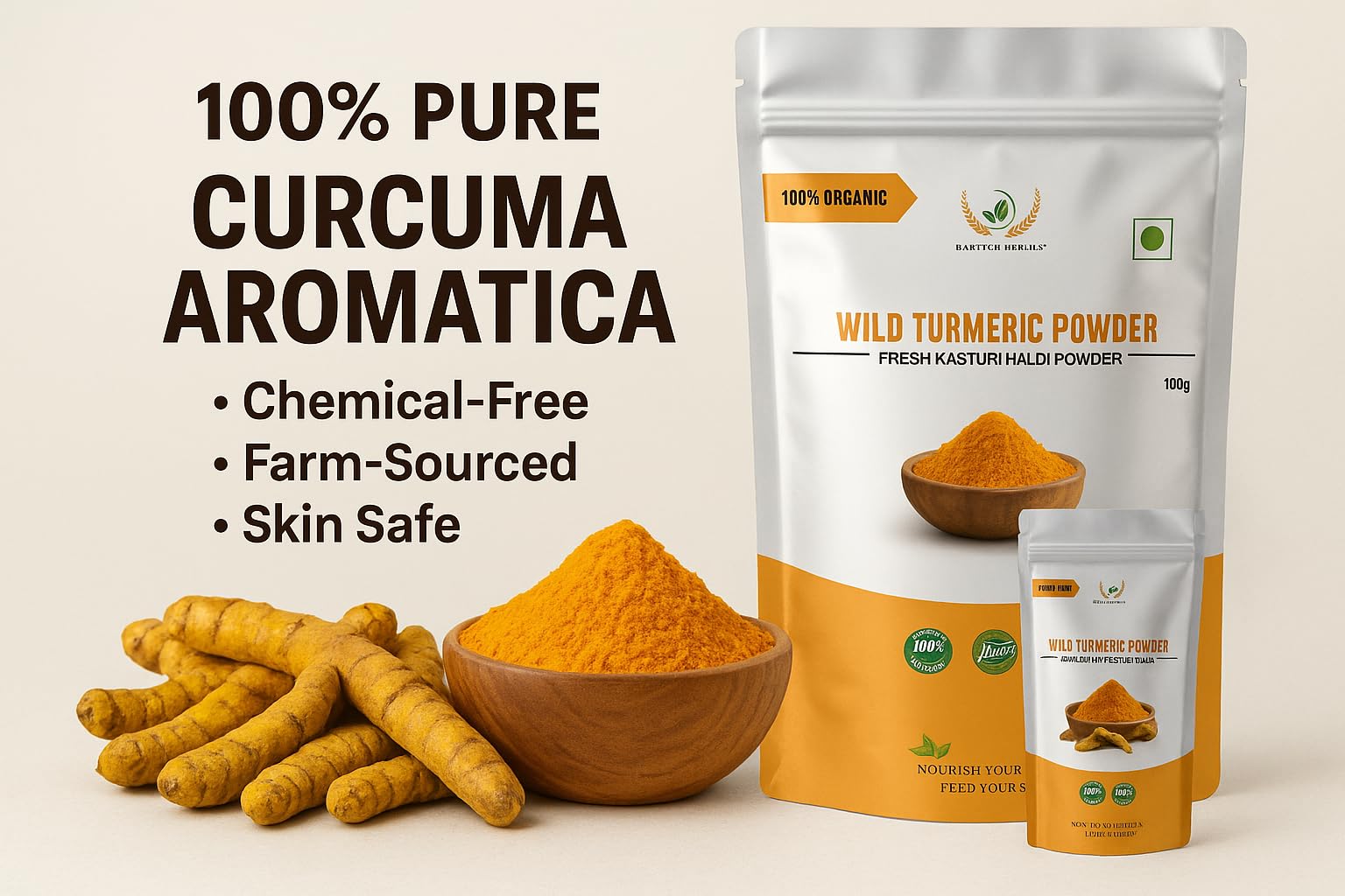 RAINTECH HERBALS Wild Turmeric Powder (Kasthuri Manjal) for Glowing Skin – 50g |Curcuma Aromatica | Natural Face Pack for Tan Removal, Pimples & Pigmentation 6