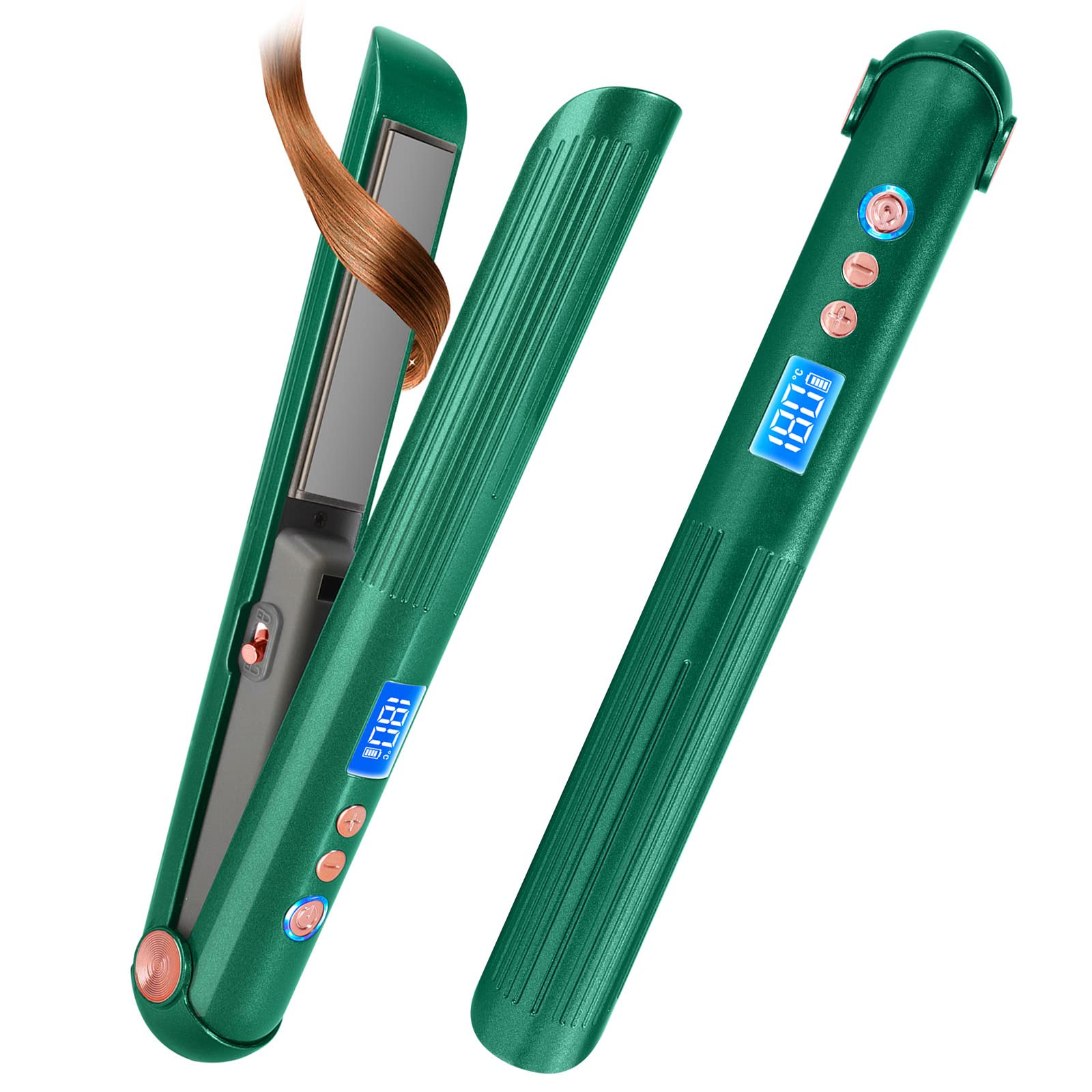 Cordless Hair Straightener, 5000mAh Portable Hair Straightener & Curler 2 in 1 for All Hair Types, 8 Levels Adjustable Temperature USB Rechargeable Non-Slip Ceramic Flat Iron Heats Up Fast for Travel 1