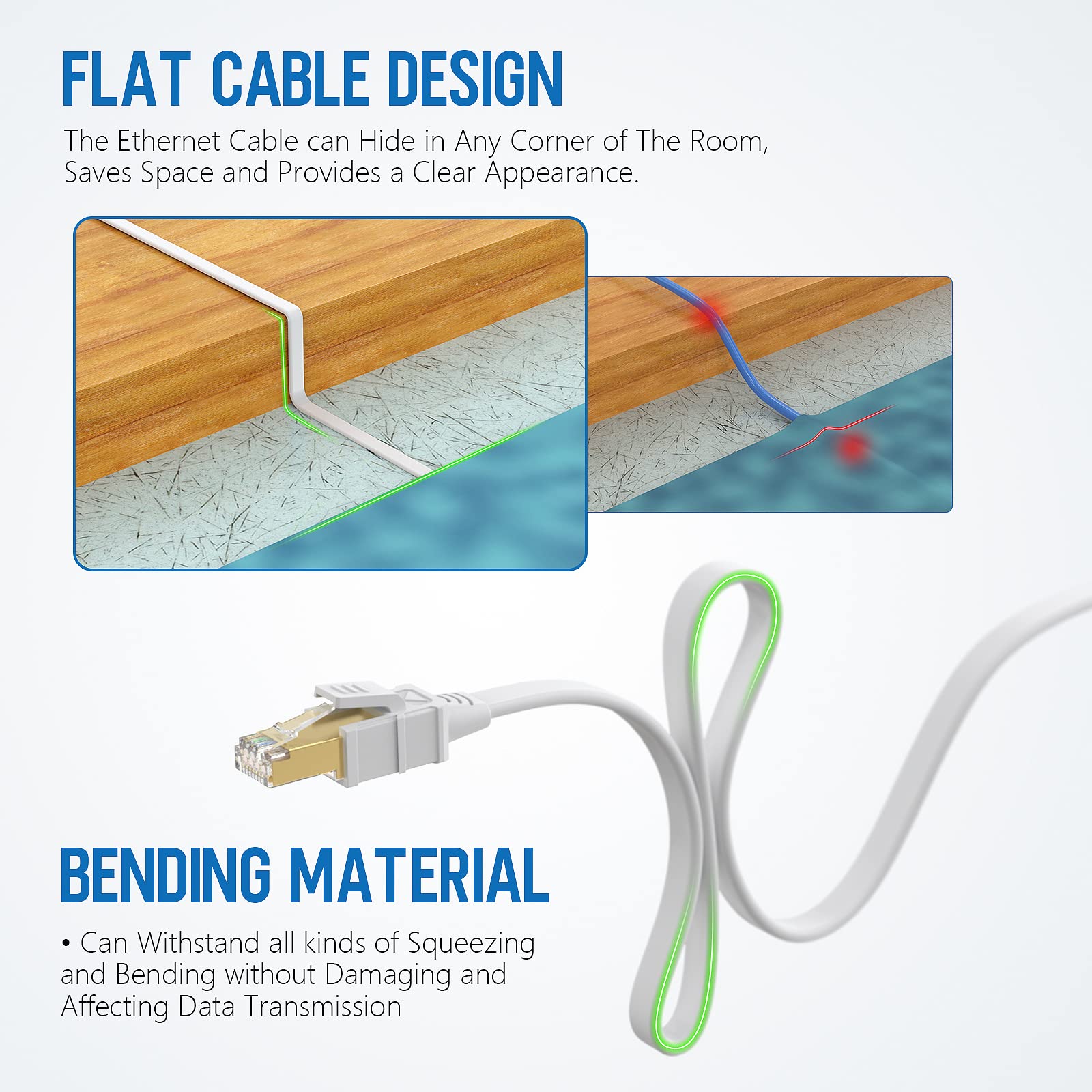 Larrok Cat 8 Ethernet Cable 30fT, High Speed Flat Internet LAN Cable 40Gbps 2000Mhz with Gold Plated SFTP RJ45 Connector, 26AWG Shielded Indoor Network Cable for Modem/Router/Xbox/PS4/Gaming/PC 6