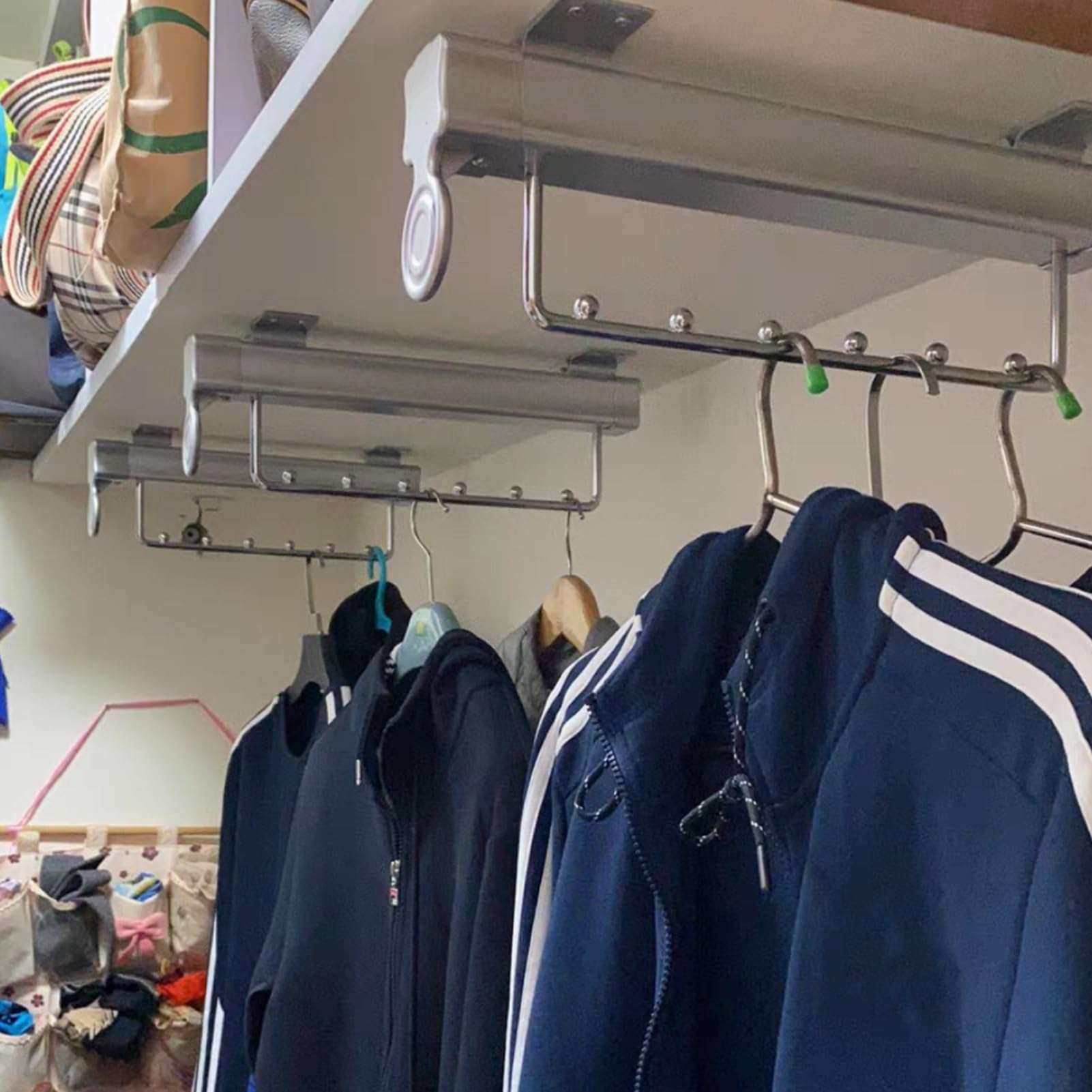 Pull Out Trousers Rack,Adjustable Hanger Rail Rod,Closet Clothes Hanger Rail,for Wardrobe Trousers Clothing Storage,Save Space,Loading Capacity 20 Kg(White,30cm/11.8inch) (WHI 5