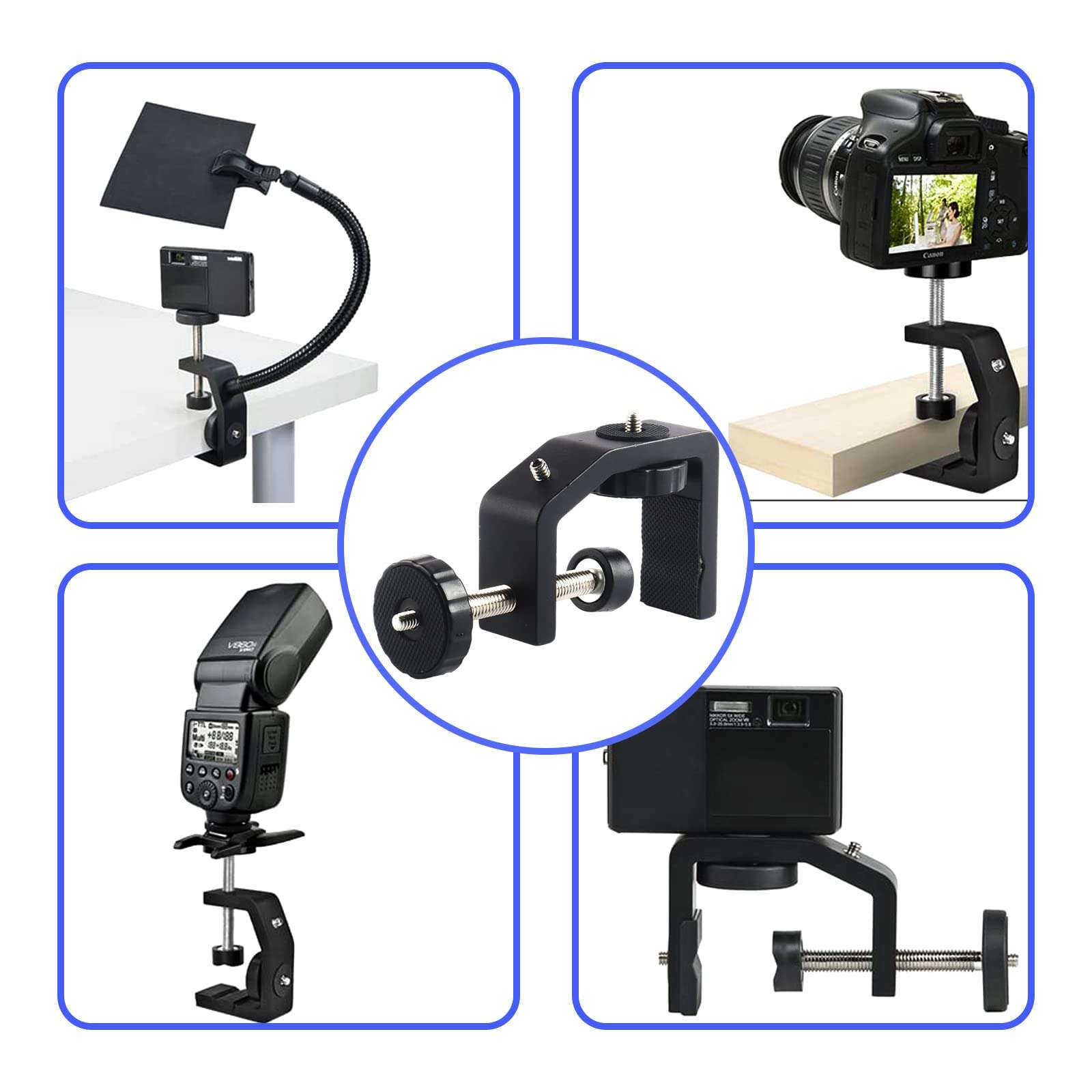 2 Pack Universal C-Clamp With 1/4" and 3/8" Thread Hole for Desktop Mount Holder LCD Monitor Flash Desks Carts Benches Worktables Microphone Mounting Equipment Photography Lights 5