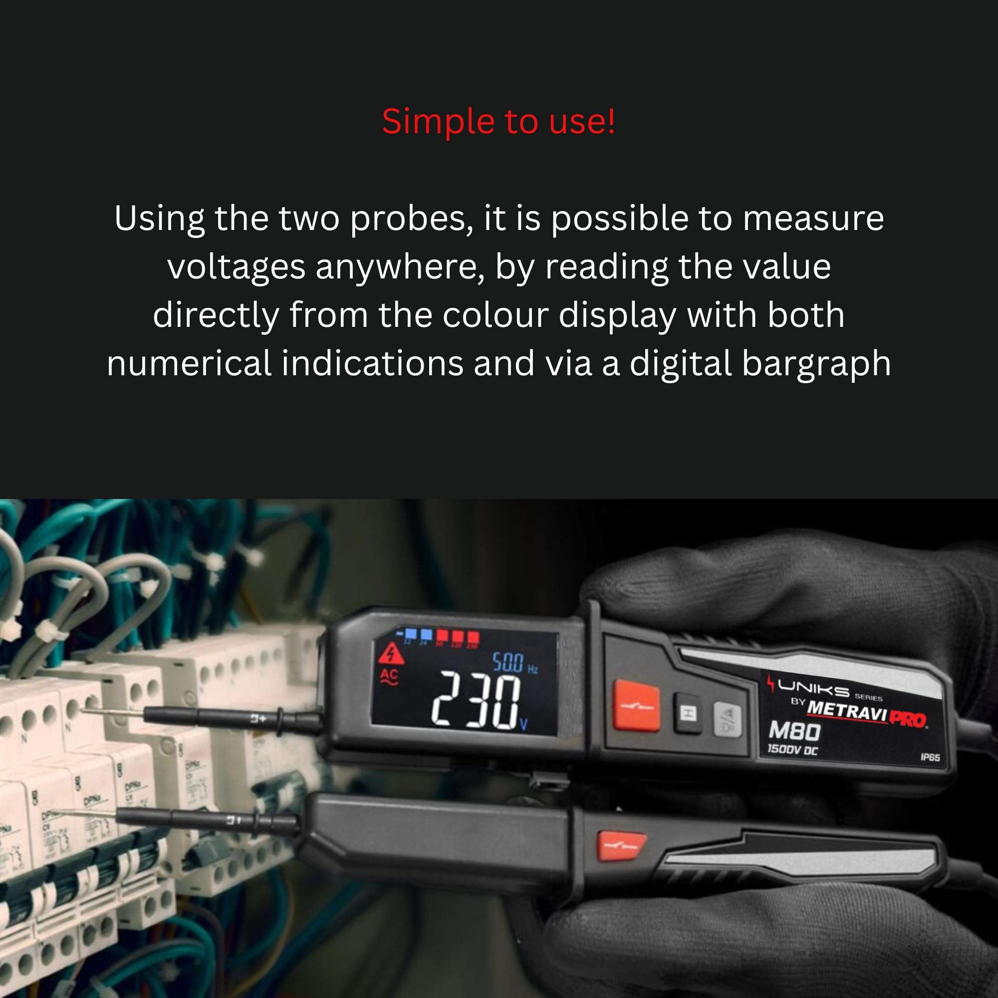 Metravi Pro Uniks M80 Two Pole Voltage Detector for up to 1500V DC, CAT III 1000V, CAT IV 600V, Made in Europe, Ideal for Solar 4