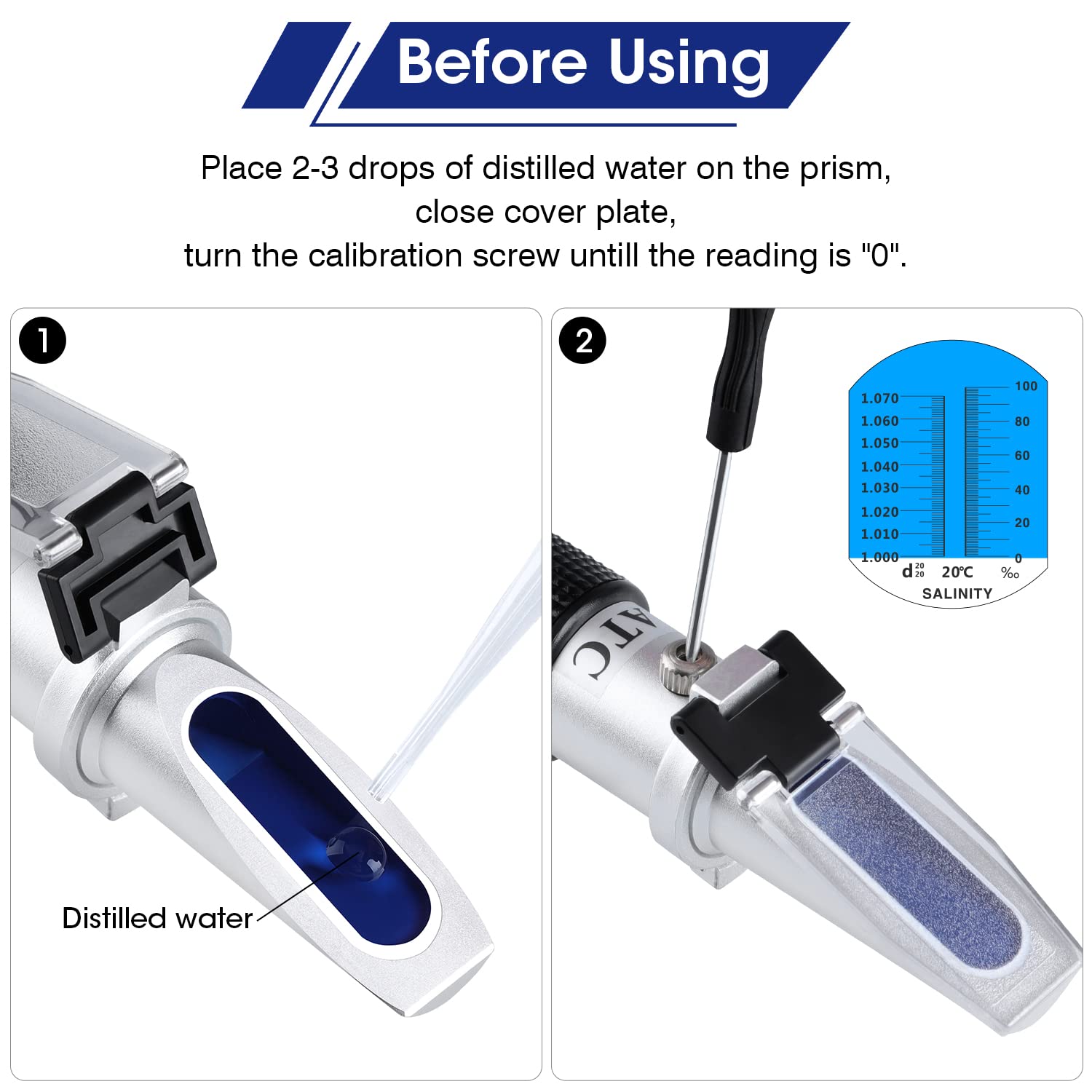 RZ Aquariums Salinity Refractometer for Seawater Marine Fish-Keeping, Dual Scales Specific Gravity Salinity Meter Hydrometer 0-100ppt & 1.000-1.070, Saltwater Tester with ATC Function 4