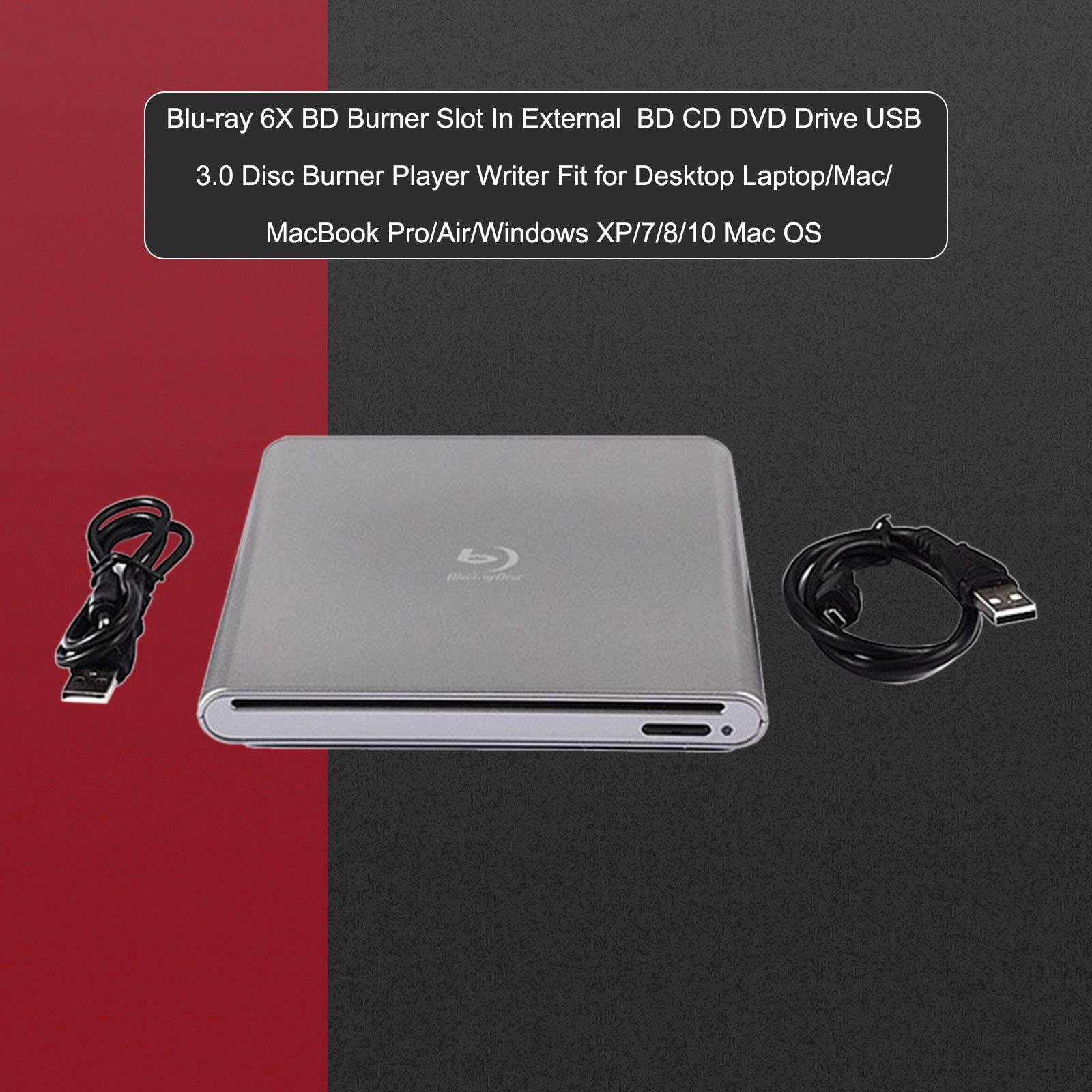 MAD HORNETS Slot in Blu-ray BD Burner External USB 3.0 DVD RW CD Writer Portable Drive 6