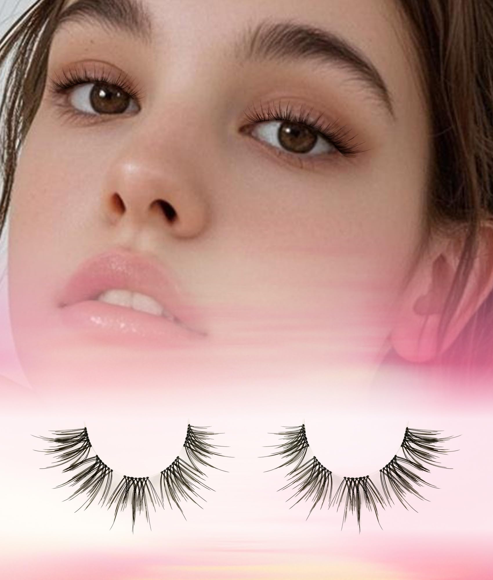 MERETON False Eyelashes Natural Look 10 Pairs False Lashes Strip Natural lashes Invisible Clear Thin Band Lightweight Fluffy Wispy Spiky 3D Volume Eye Lashes 7-10mm 6