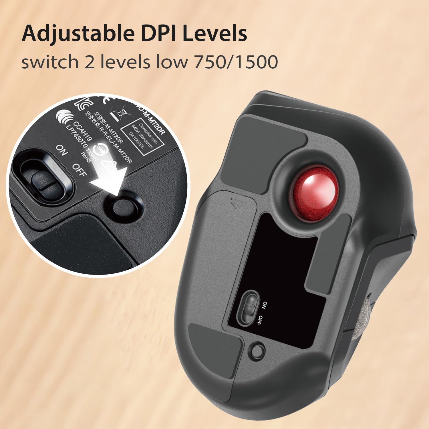 ELECOM Bitra Small Travel Trackball Mouse with Case, 2.4Ghz USB Wireless, Index Finger Control, Silent Mouse, Ergonomic Design, 5 Programmable Buttons 6