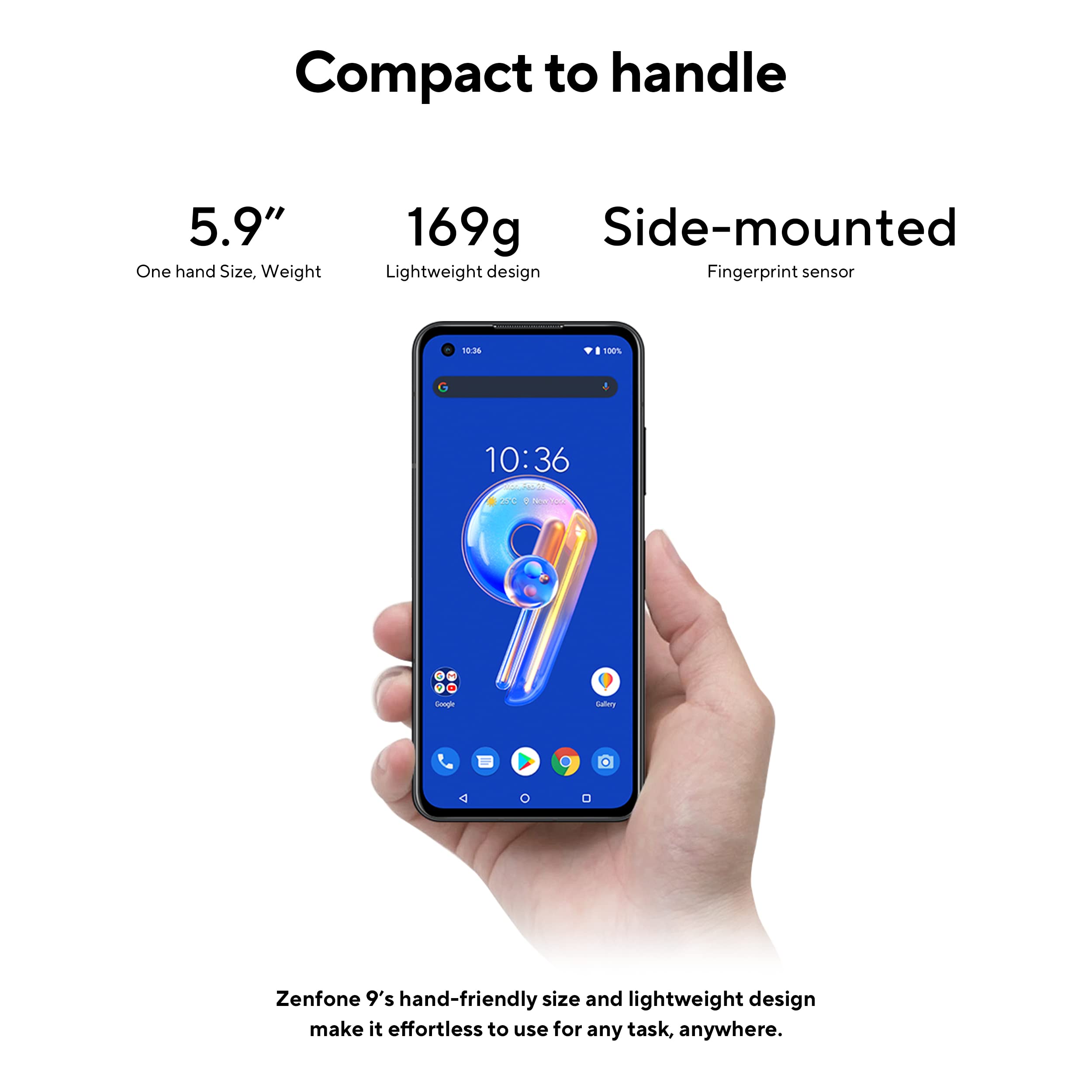 ASUS ZenFone 9 Cell Phone, 5.9” FHD+ 2400x1080 AMOLED 120Hz, IP68, 4300mAh Battery, 50MP/12MP Dual Camera, 12MP Front, 8GB RAM, 256GB, 5G LTE Unlocked Dual SIM, White, AI2202-8G256G-WH [US Version] 2