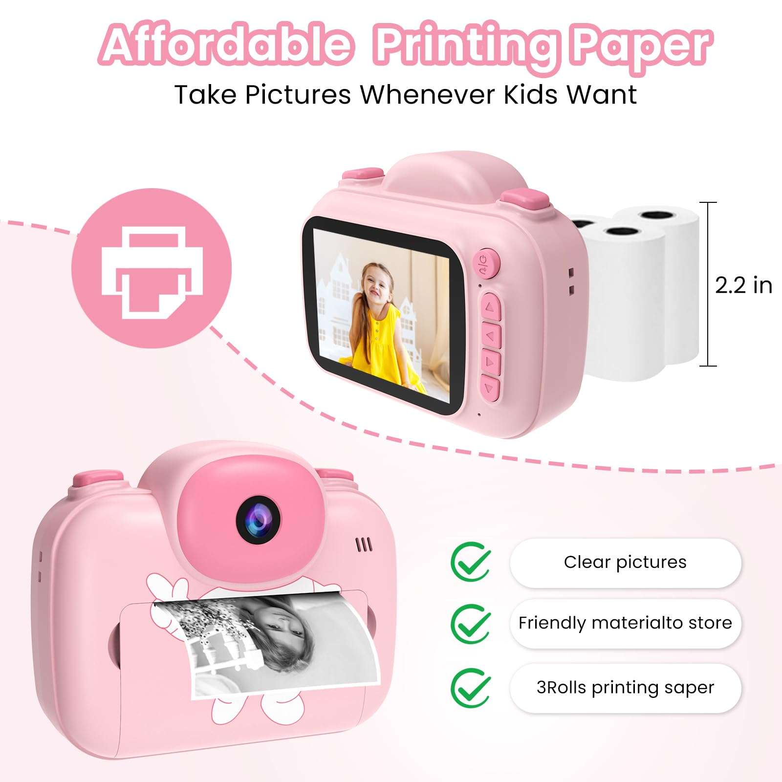 Kids Camera Instant Print 3.5 Inch, Instant Print Camera for Kids Pint Photos, Kids Instant Digital Print Camera, Toddler Toys Camera for 3-12 Years Old Girls Birthday 2