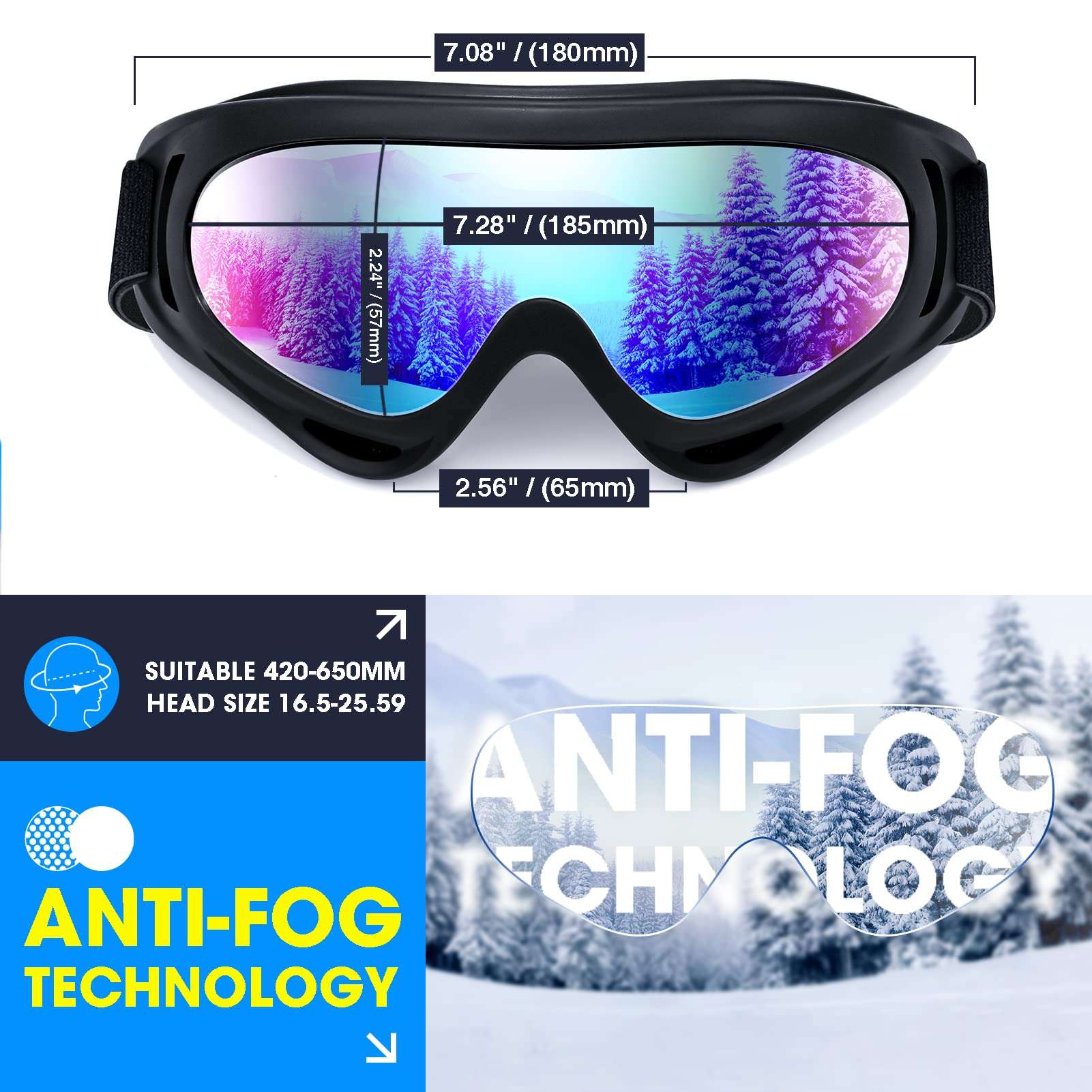 Braylin 2-Pack Kids Ski Goggles, Snowboard Goggles for Men, Women, Youth, Boys or Girls, Snowmobile Goggles 2