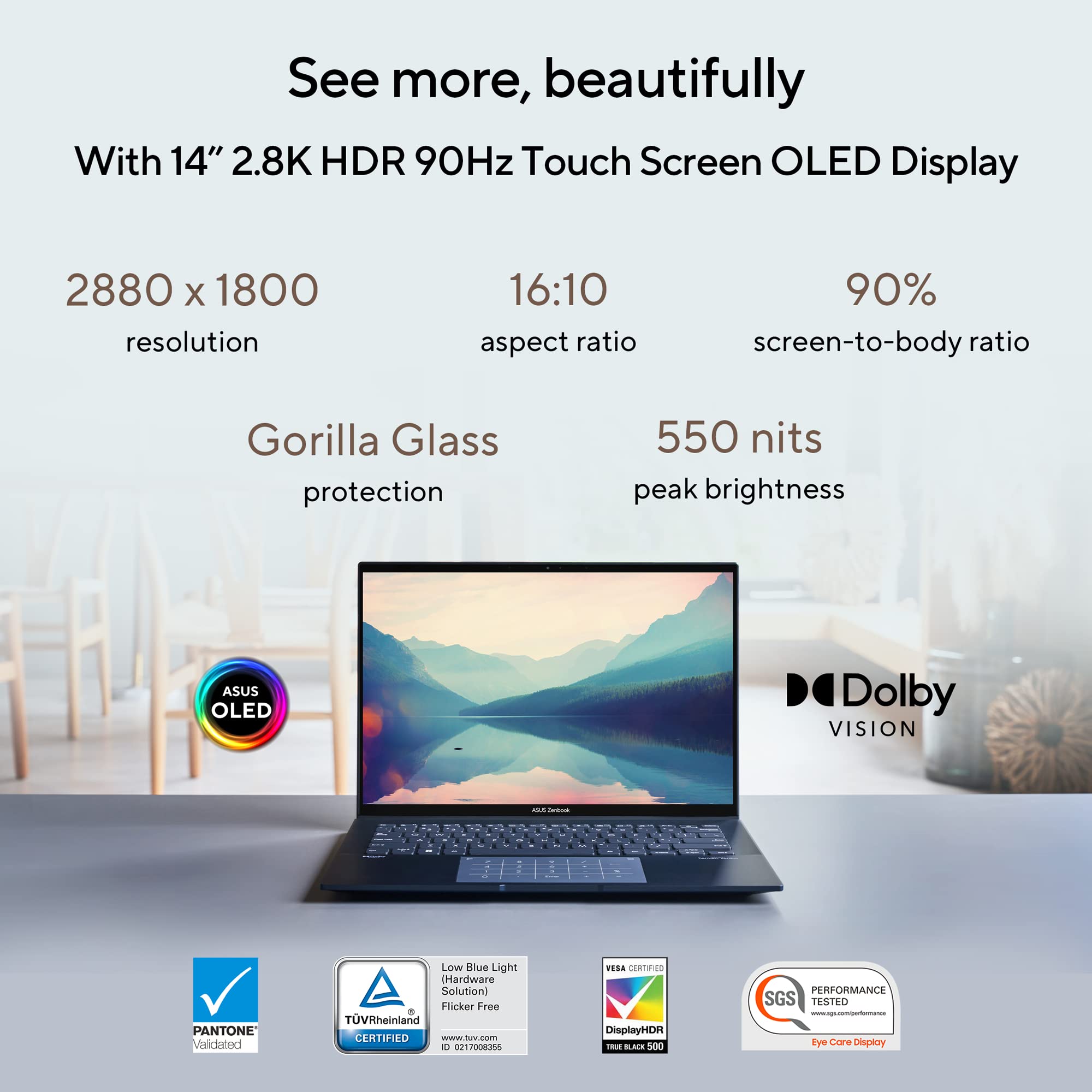 ASUS Zenbook 14 OLED (2023), Intel Core i7-1360P 13th Gen, 14" (35.56 cm) 2.8K 90Hz OLED, Thin & Light Laptop (16GB/512GB SSD/Iris Xe/Win 11/Office 2021/75W Battery/Blue/1.39 kg), UX3402VA-KN741WS 3
