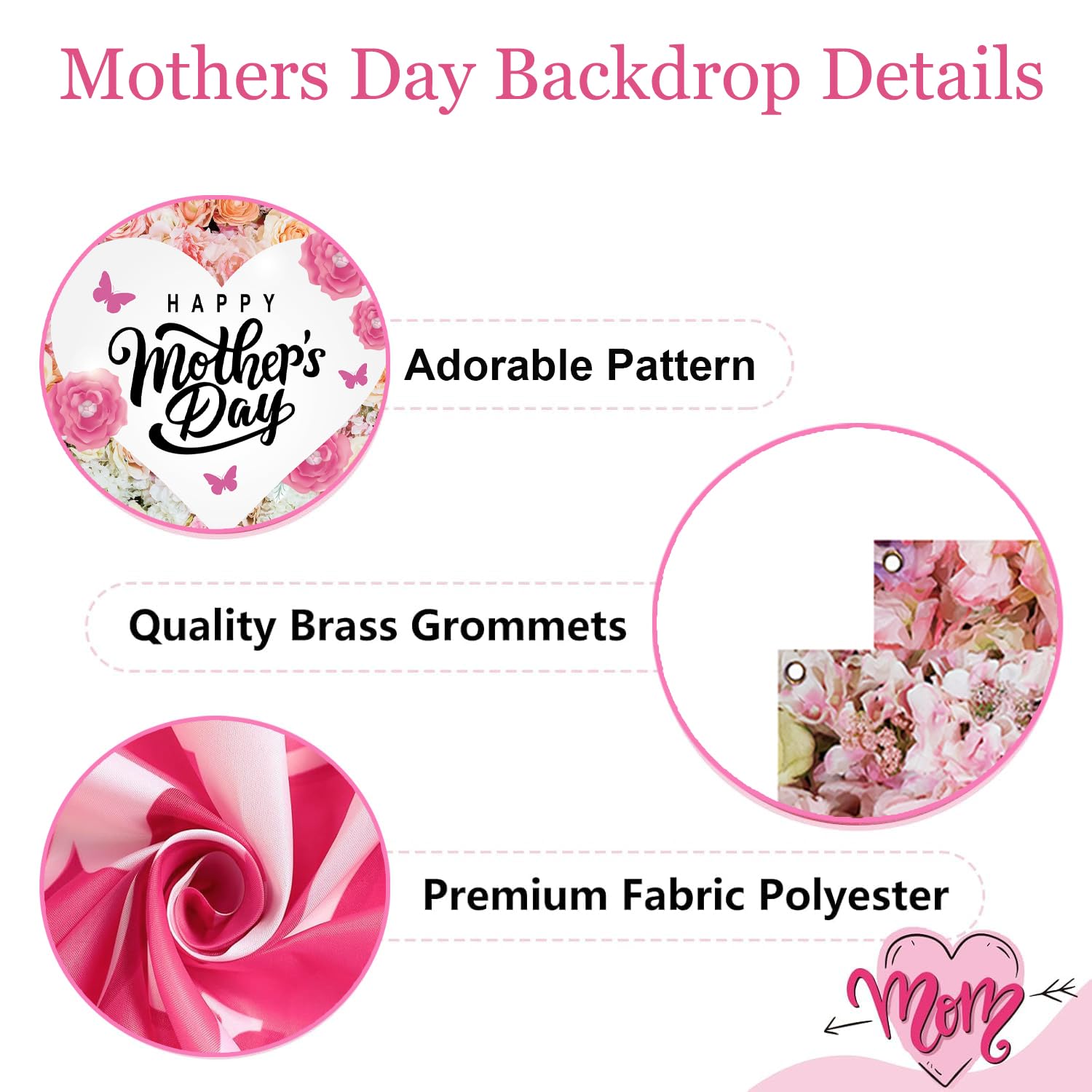 Happy Mothers Day Banner Pink Flower Backdrop for Mother’s Day Party Decorations, 71 x 43 Inch 5