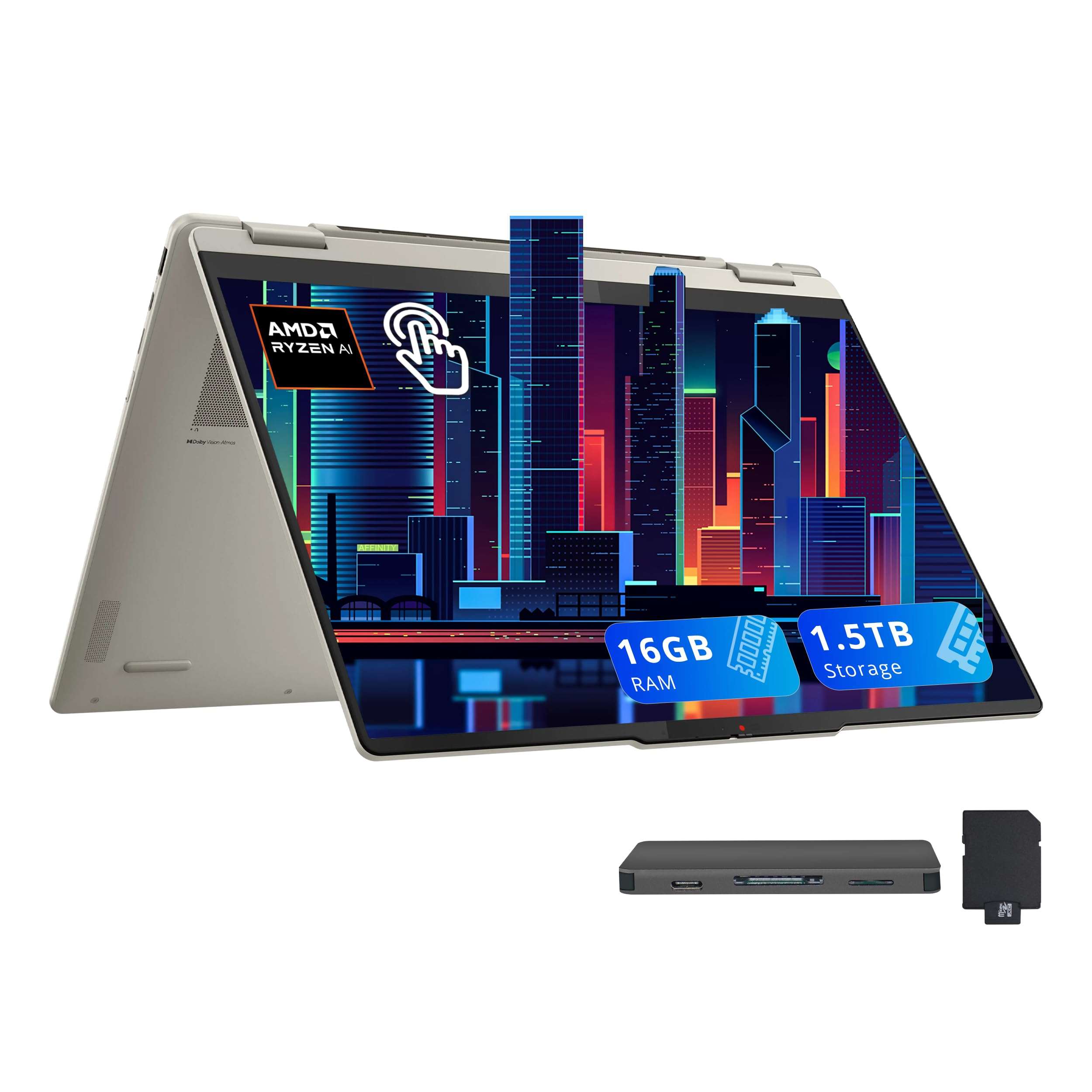 Lenovo Yoga 7 2-in-1 Copilot+ Laptop, 16" WUXGA Touchscreen, AMD Ryzen AI 5 340, 16GB LPDDR5X, 1.5TB(512GB SSD+1TB Docking Station), Fingerprint, Backlit Keyboard,FHD Webcam, Win 11, Seashell 1