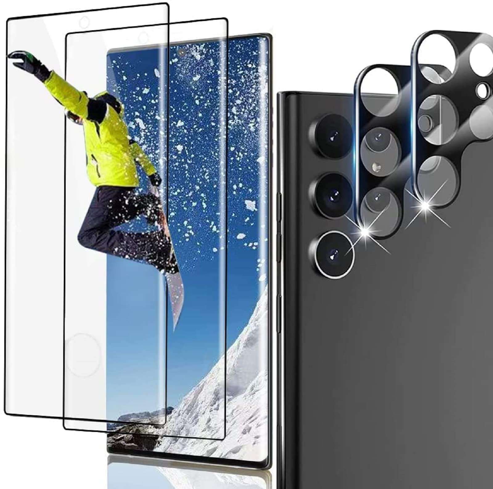 PROTE [2+2 Pack] Galaxy S22 Ultra Screen Protector,with Lens Protector,HD Tempered Glass Screen Protector for Samsung Galaxy S22 Ultra 5G(6.8”)[9H Hardness] [3D Full Coverage] 1