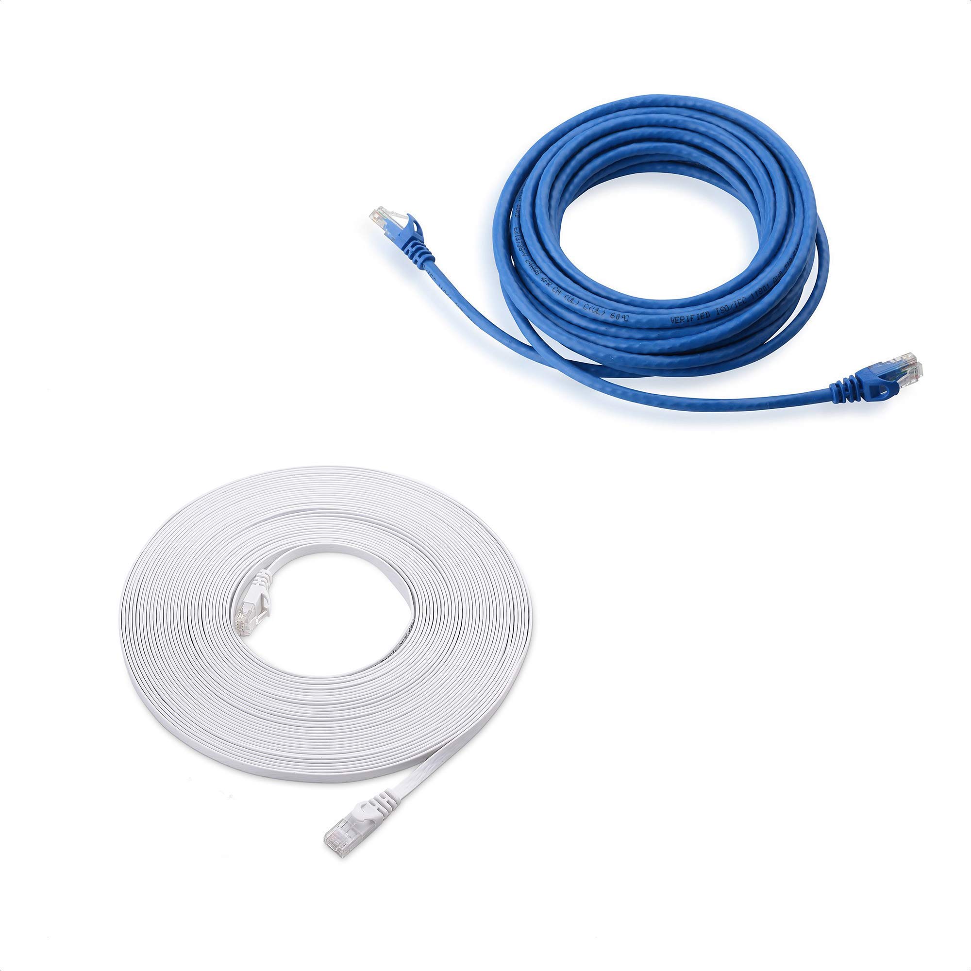 Cable Matters Snagless Cat6 Ethernet Cable (Cat6 Cable, Cat 6 Cable) in Blue 20 ft & Cat6 Flat Ethernet Cable in White 50 ft 1