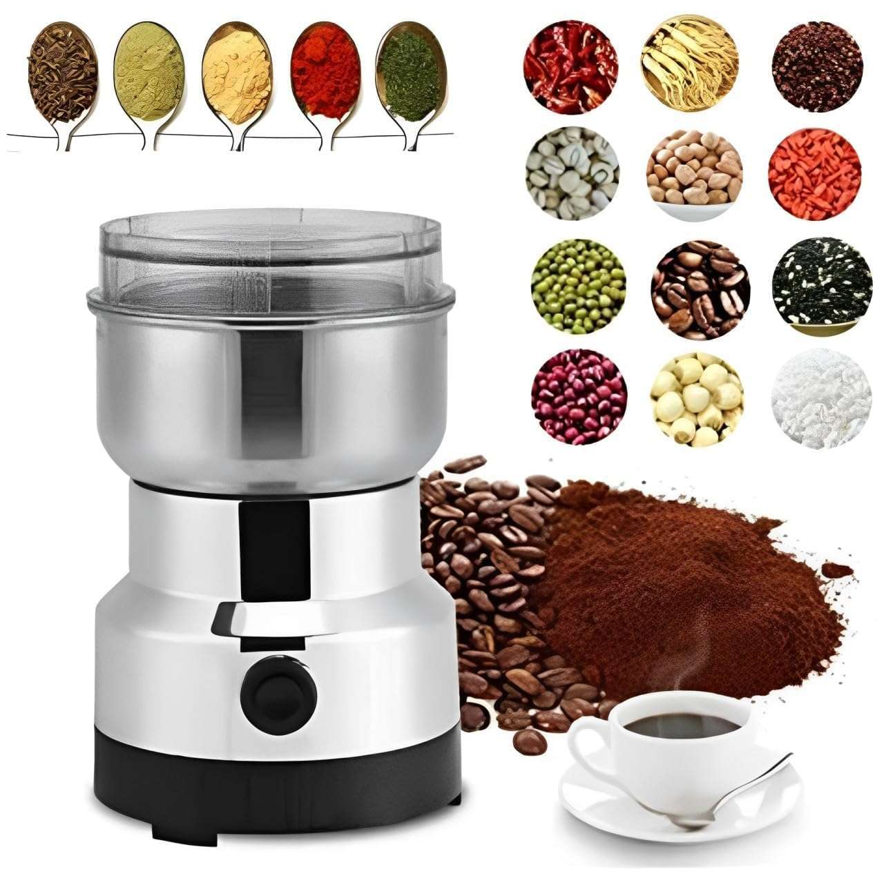 Wowfit Mini Mixer Grinder Small Size - Grinder Machine for Home, Mini Grinder for Spices, Masala, Chutney - Electric Portable Nima Mixer with Stainless Steel Blades, Coffee Beans Grinder 1