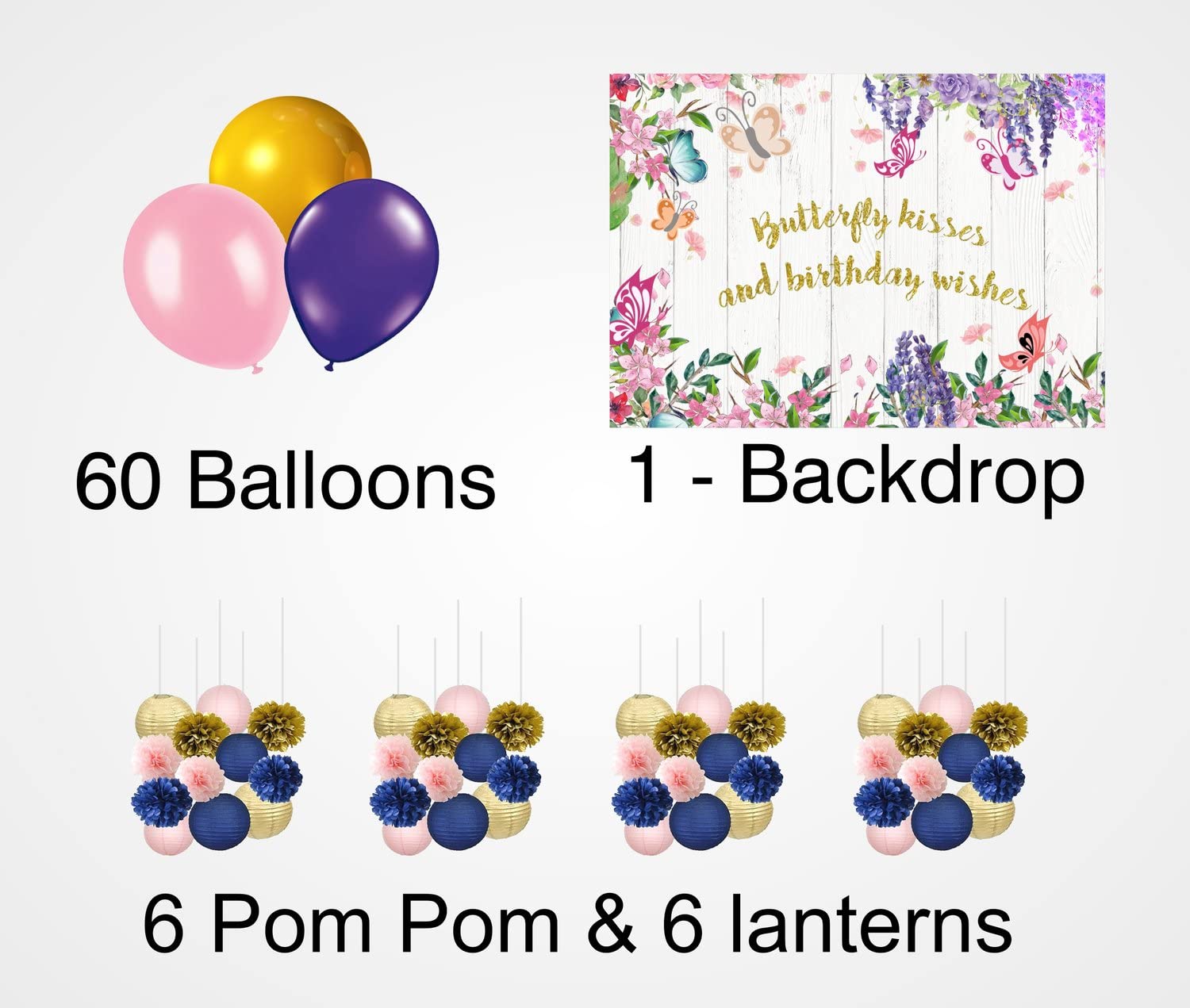 Theme My Party Combo Kit -"Butterfly & Fairies" Decoration Kit With Backdrop ,Balloons And Pom Pom /Lanterns" (6ft X 4ft) 3