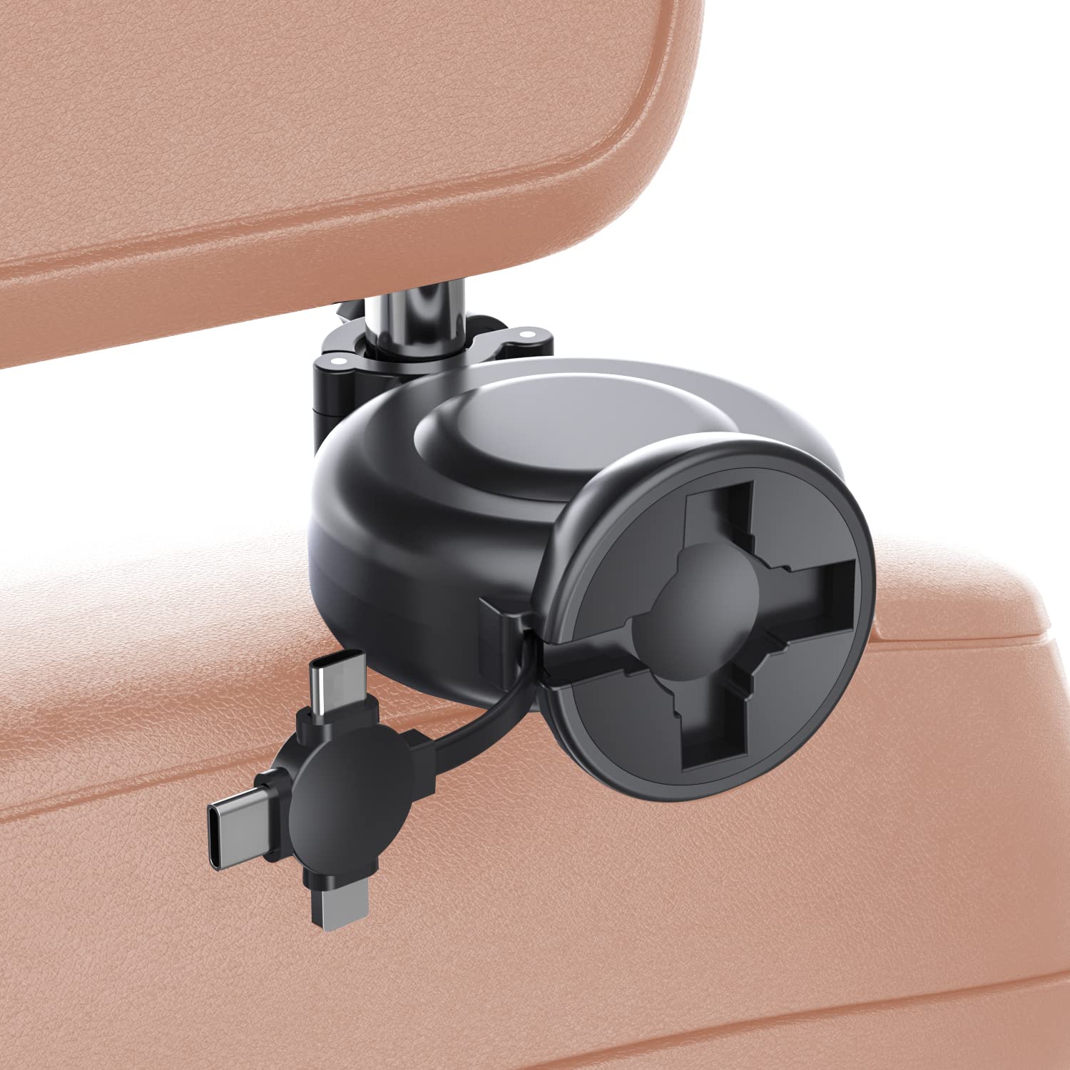Car Retractable Charging Cable Box 3 in 1 USB Type C Fast Charger Cord Station Car Headrest Backseat with Share Ride Customer Taxi，Multi Cord Connector for All Phones/iPhone/Samsung/Android/ 1