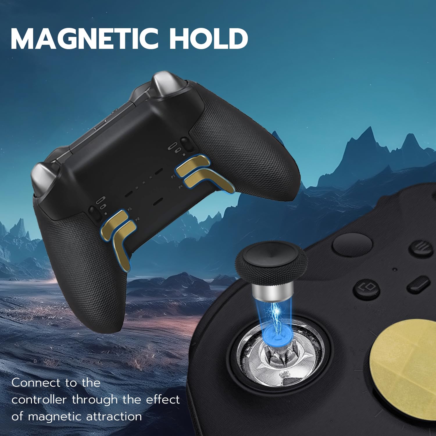 Mcbazel 13 in 1 Metal 6 Swap Thumbsticks Joysticks, 4 Trigger Paddles, 2 D-pads with Adjustment Tool and Carry Case for Xbox One Elite Series 2 Controller - Gold 6