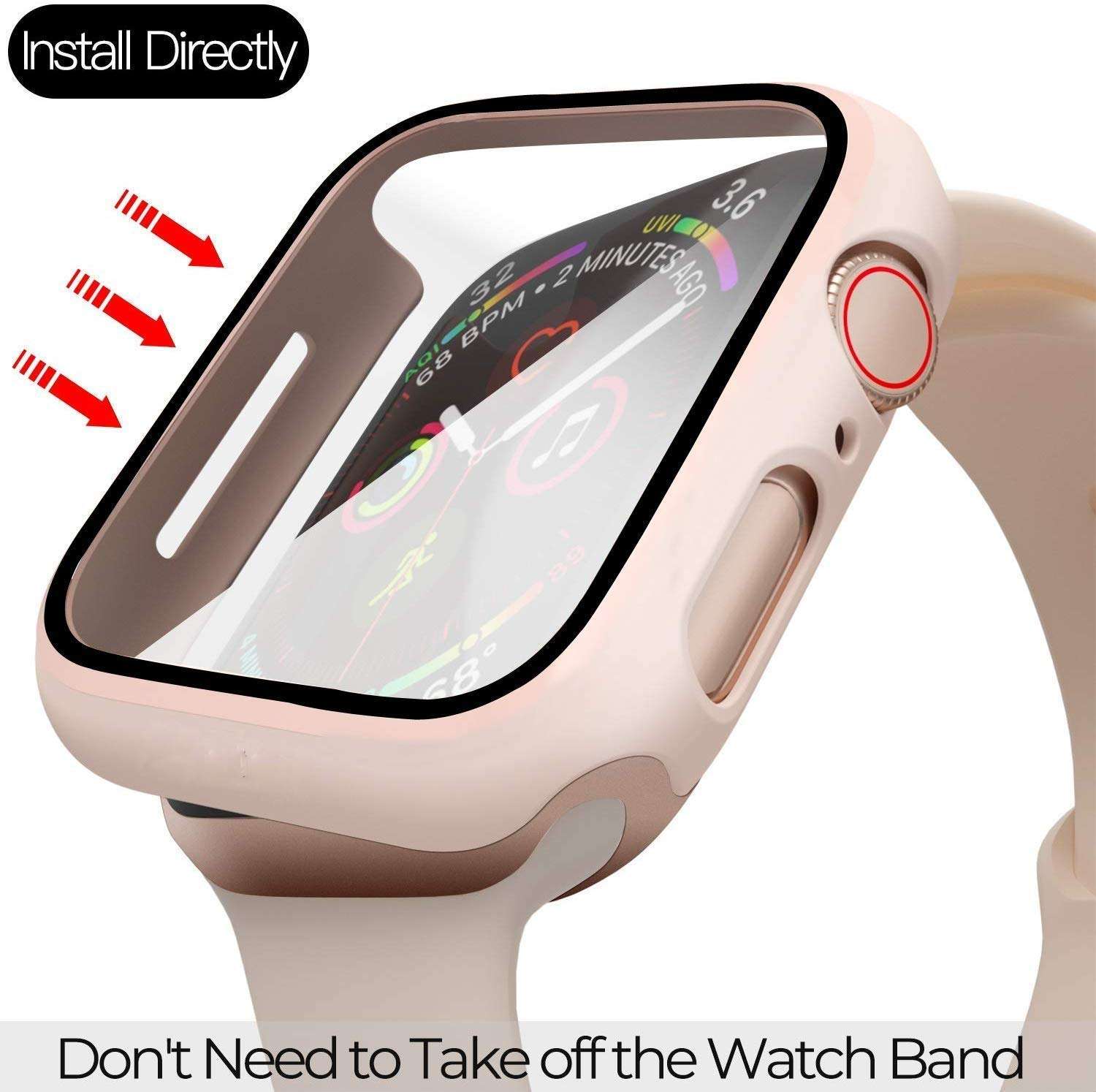 TempGlow Case Bumper Cover with Built-in 9H Tempered Glass Screen Protector Compatible with Apple Watch 38mm Series 3 Series 2 Series 1 Edge-to-Edge 360 Degree Smart Defense - Black Matte 6