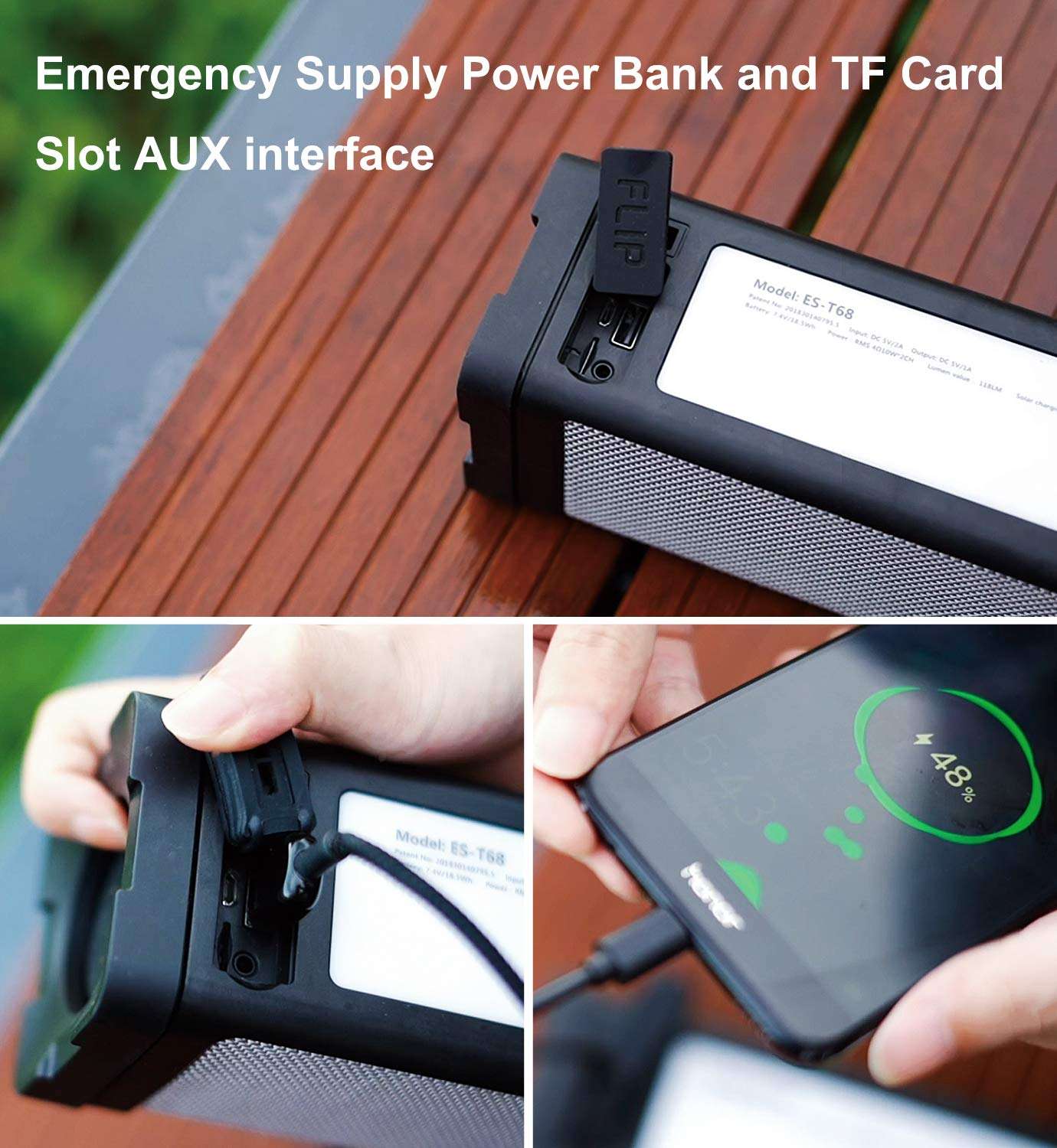 ABFOCE Solar Bluetooth Speaker,IPX7 Waterproof Portable 20W Rich Bass,with 27 LED Lights, 5000mAh Battery,Mic,TF Card,for Outdoor Shower Home-Black 5