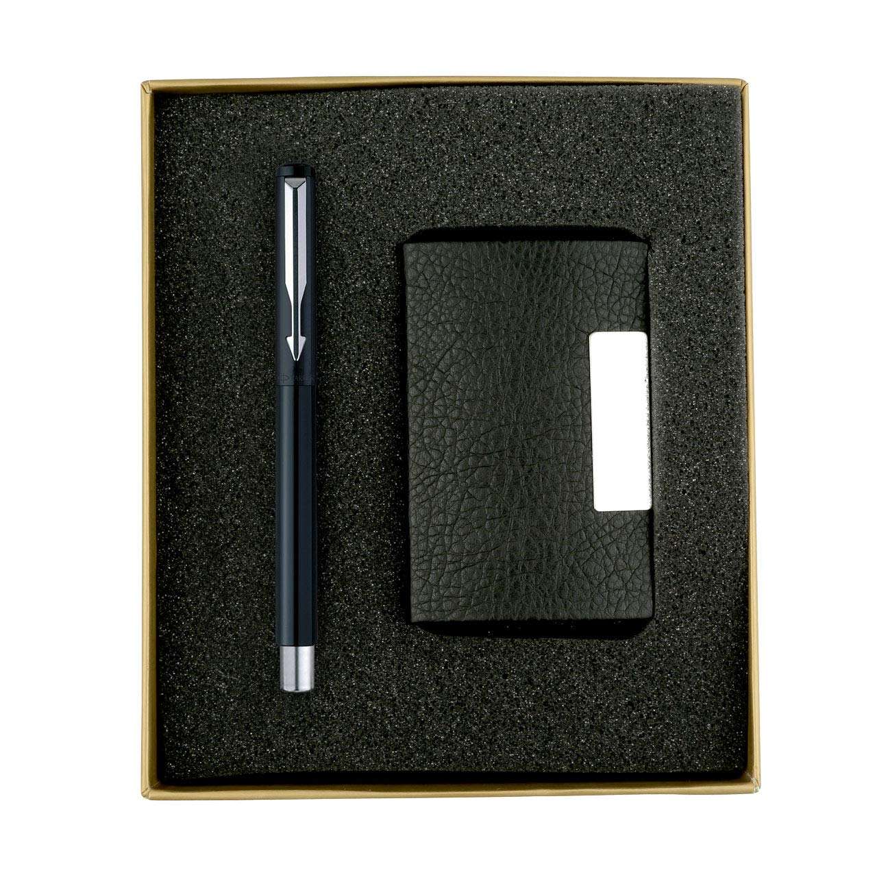 Parker Vector Chrome Trim Black Roller Ball Pen with Free Card Holder (Black) Frontier Stainless Steel GT Ball Pen 2